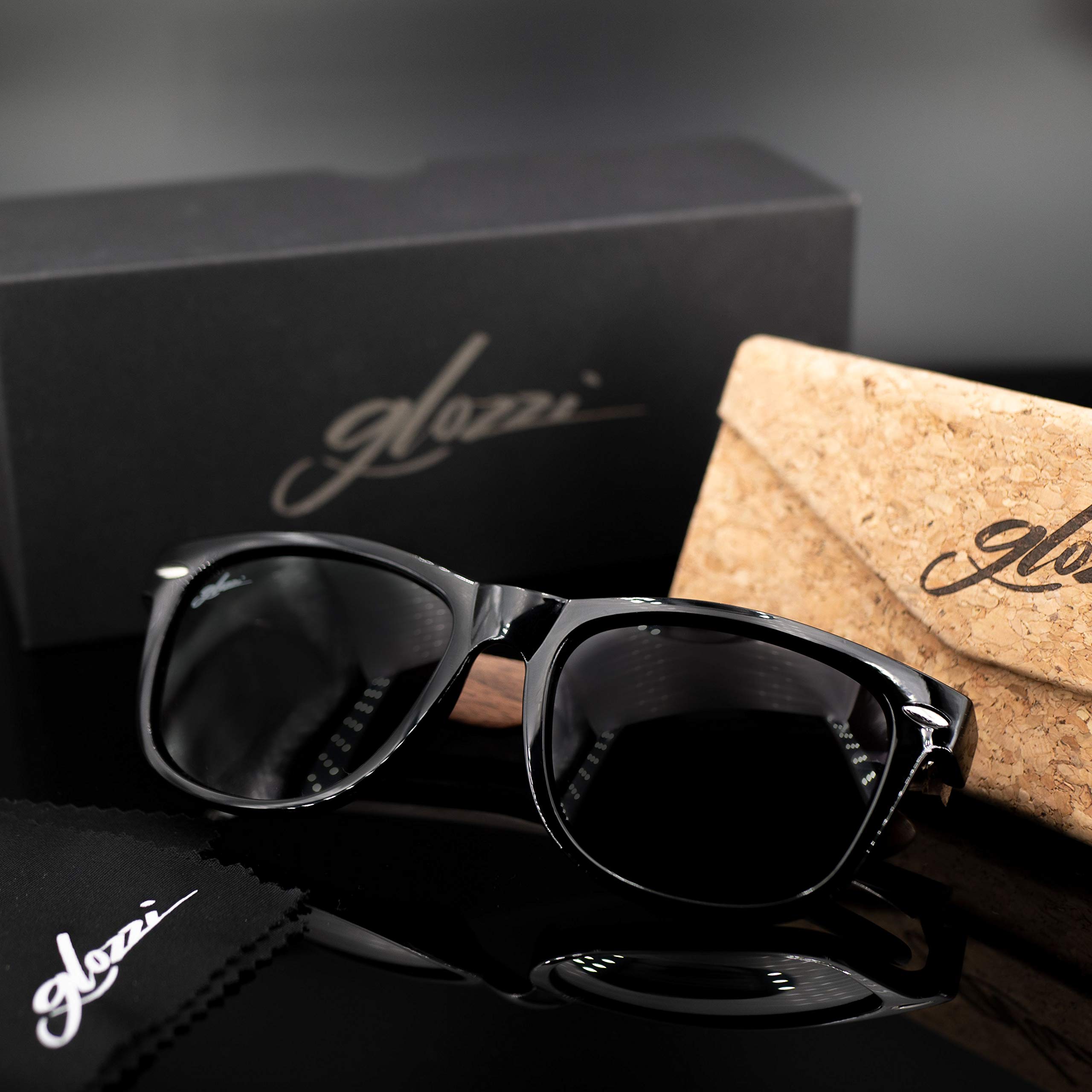 Walnuss Holz Sonnenbrille Herren und Damen Polarisiert UV400 mit Holzbügeln und Brillenetui aus Kork