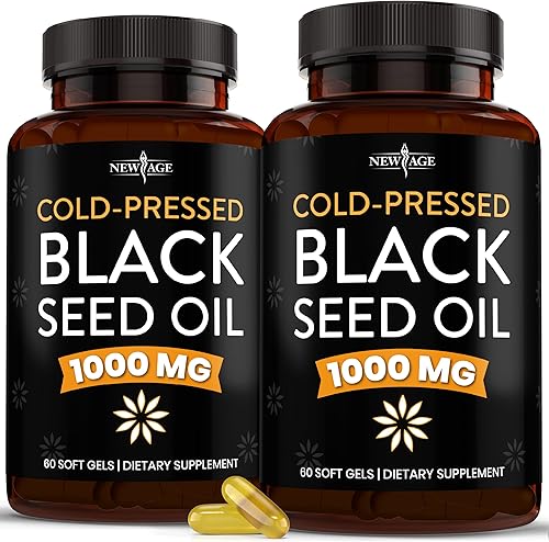 NEW AGE Cápsulas de cápsulas blandas de aceite de semilla negra, prensado en frío de alta calidad, Nigella sativa que produce aceite de semilla