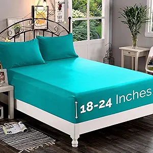 Elegant Comfort 1500 Premium Quality Fitted Sheet Ultra Soft 18-24 Inch Extra Deep Pocket - Single Fitted Sheet for High Mattress - Wrinkle Free with Smart Storage Pockets, King, Turquoise