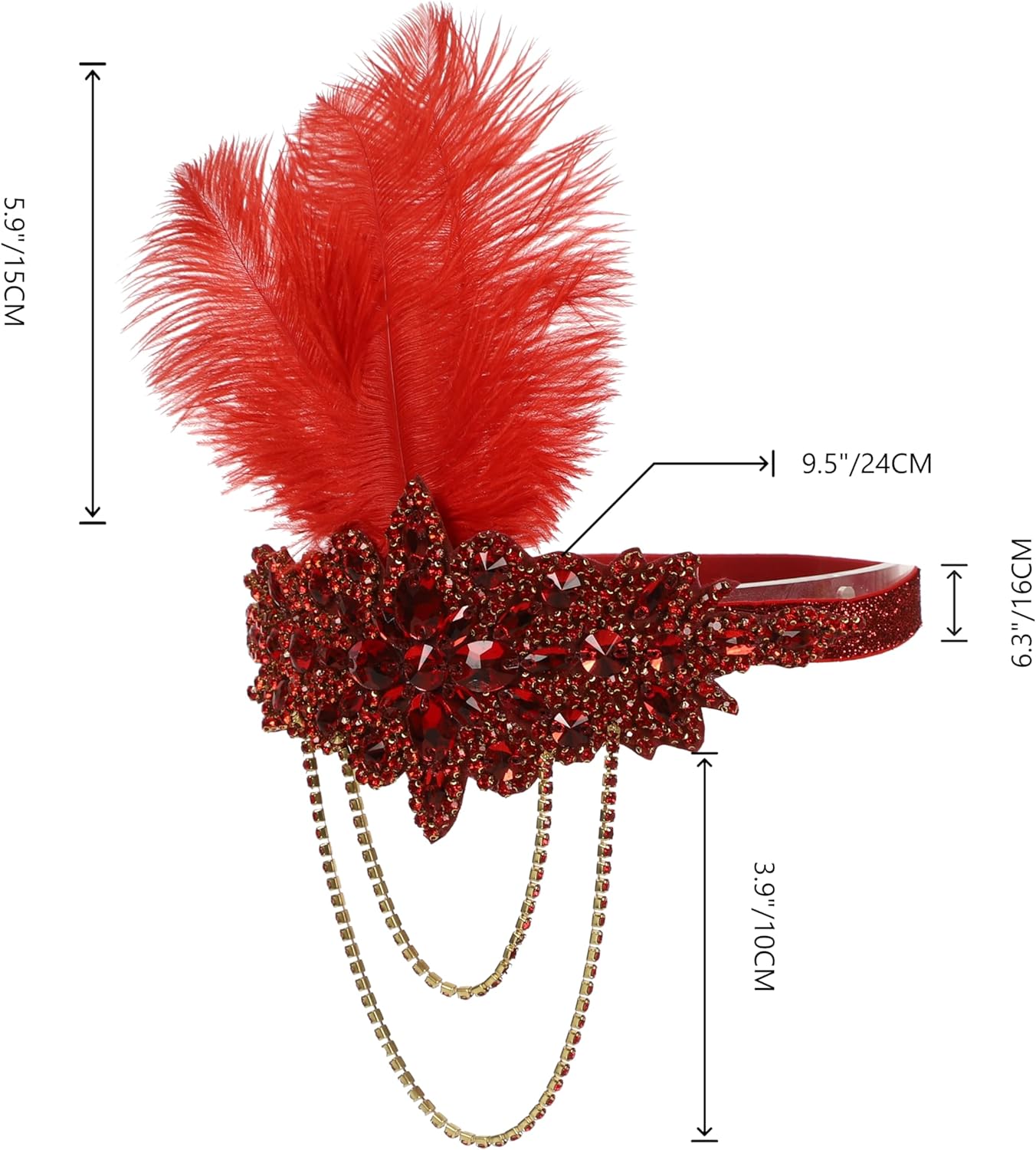 Feather Headpiece 1920s Flapper Headband Bling Rhinestone Great Gatsby Headwear Accessories for Women - Image 3