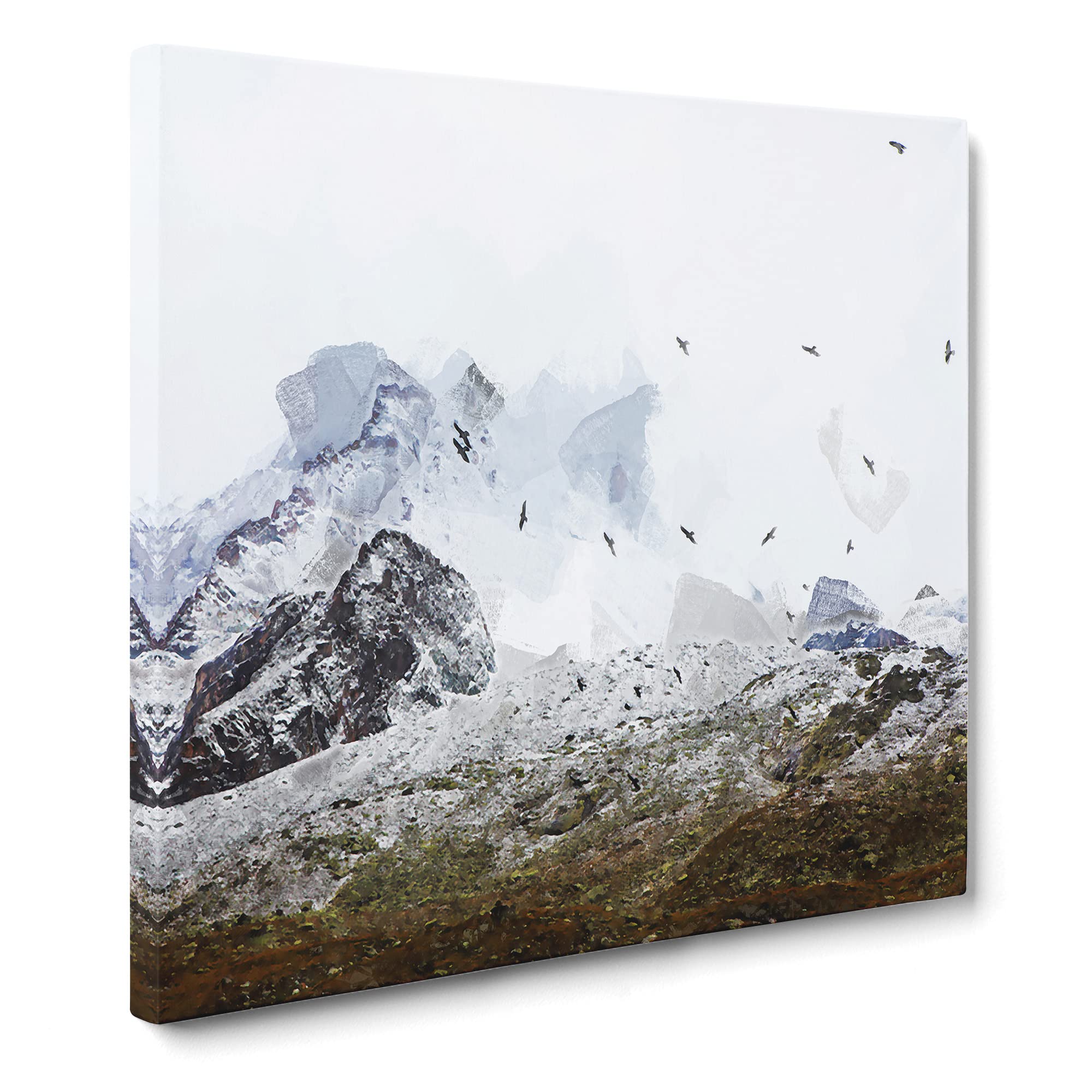 The Swiss Alps with a Flock of Birds Canvas Print, Mixed, 35L x 35W cm