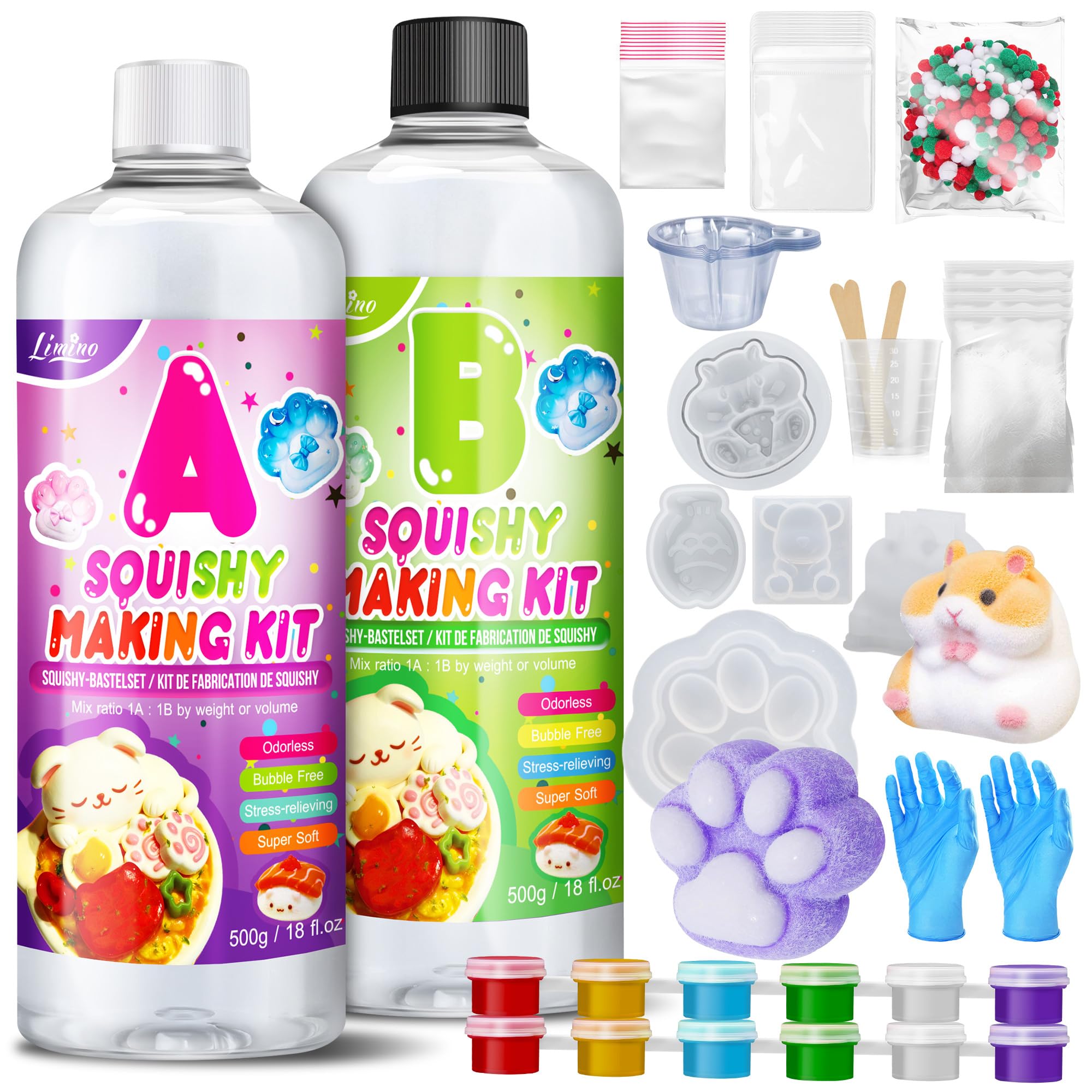 Kit de Silicona Líquida para Squishy - 1000g relación AB 1:1 Goma de Silicona Súper Suave para Crear Squishies, Kit de fabricación Squishy Gel, Squishy Maker, Regalos Anti-Estrés Taba