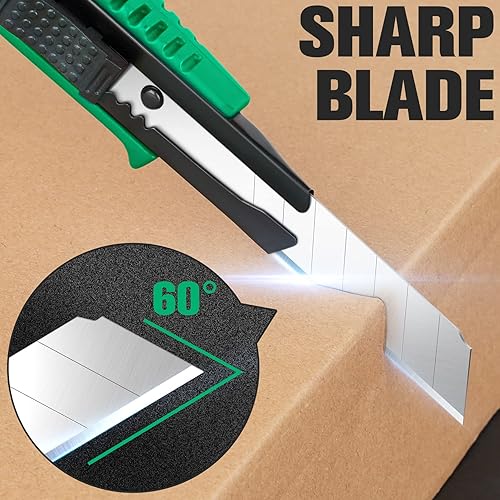 Miniatura 2 de Cuchillo utilitario para cortar cajas, cortador de caja de bloqueo automático retráctil, cuchillo de caja de hoja de 0.709 in de ancho, mecanismo