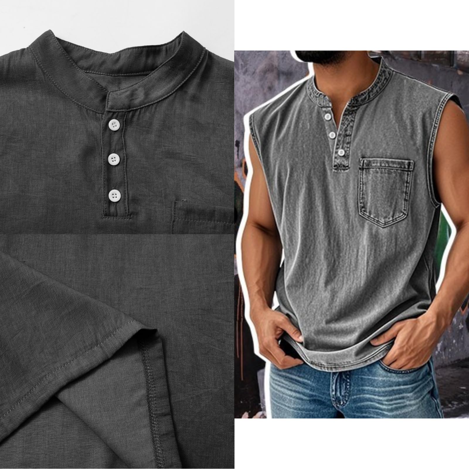 Generisch Canotta da Uomo dal Look Vintage – Senza Maniche, con Colletto e Scollo a V, abbottonatura Completa e Tasche.