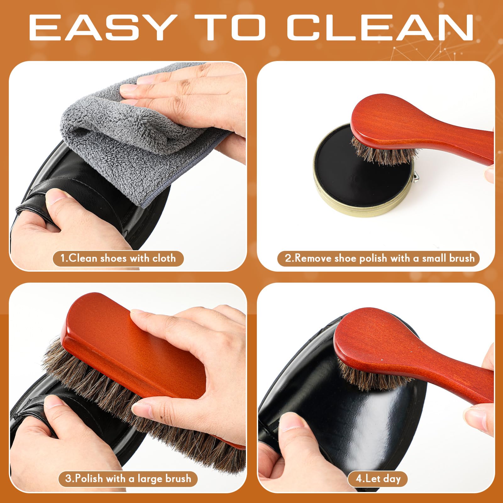 Kit de 13 esmaltes de zapatos para hombre, kit de brillo de zapatos negros, kit de cuidado de botas de cuero para limpieza con bolsa de almacenamiento de poliuretano
