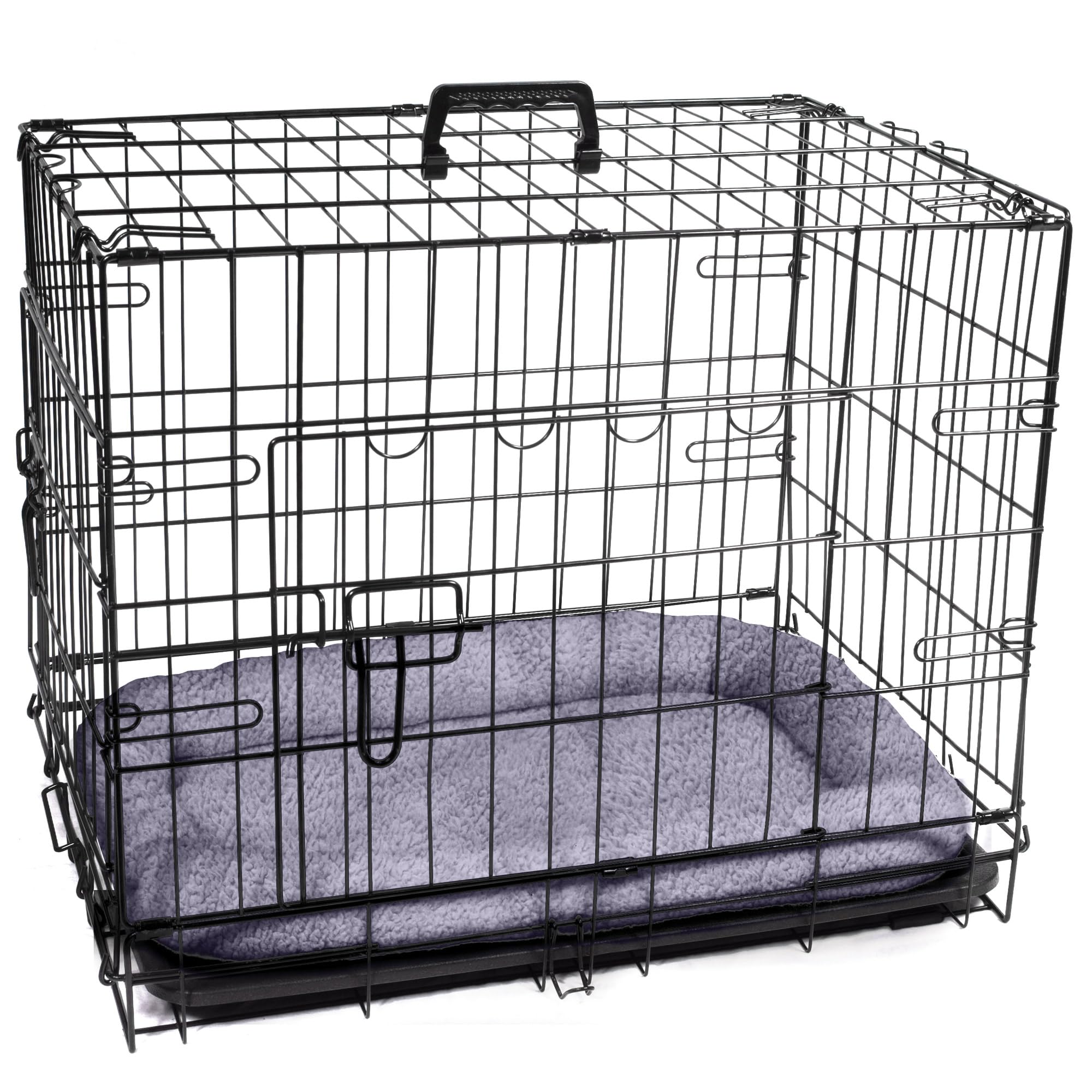 Pretty Pooch Dog Crate Puppy Cat Pet Training Cage Small Carrier Metal Folding with Tray Double Door and Bed (Small - 24 Inch)