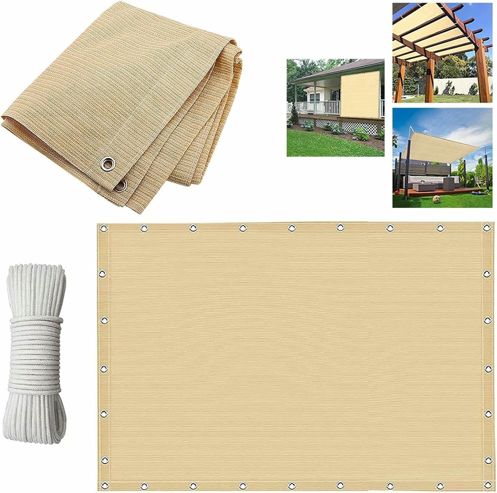 Auvent de voile ombrage rectangulaire beige pour terrasse et piscine