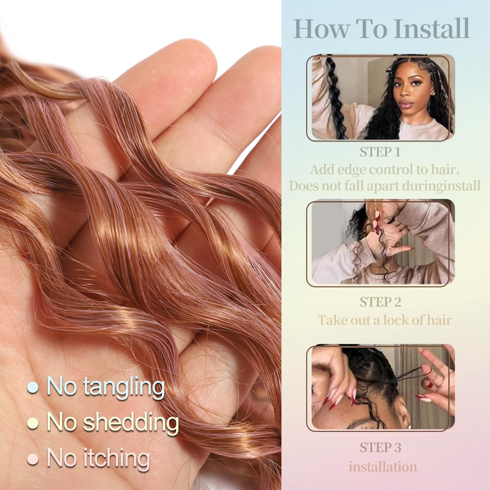 FANWYFYU 6Packs Deep Wavy Twist Crochet Braids Hair 18Inch French Curly Braiding Hair Pre-Looped Long Bohemian Crochet Hairs Water Wave Synthetic Curly Hair Extensions for Women and Girls (T30/pink) - Image 4