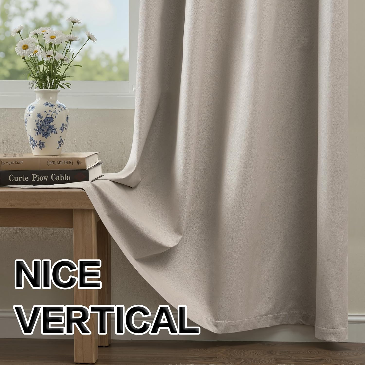 DONREN Thermal Insulated Linen Full Blackout Curtains 37x90 Inches, Grommet Room Darkening Drapes for Bedroom & Living Room, 2 Panels, Sand Beige