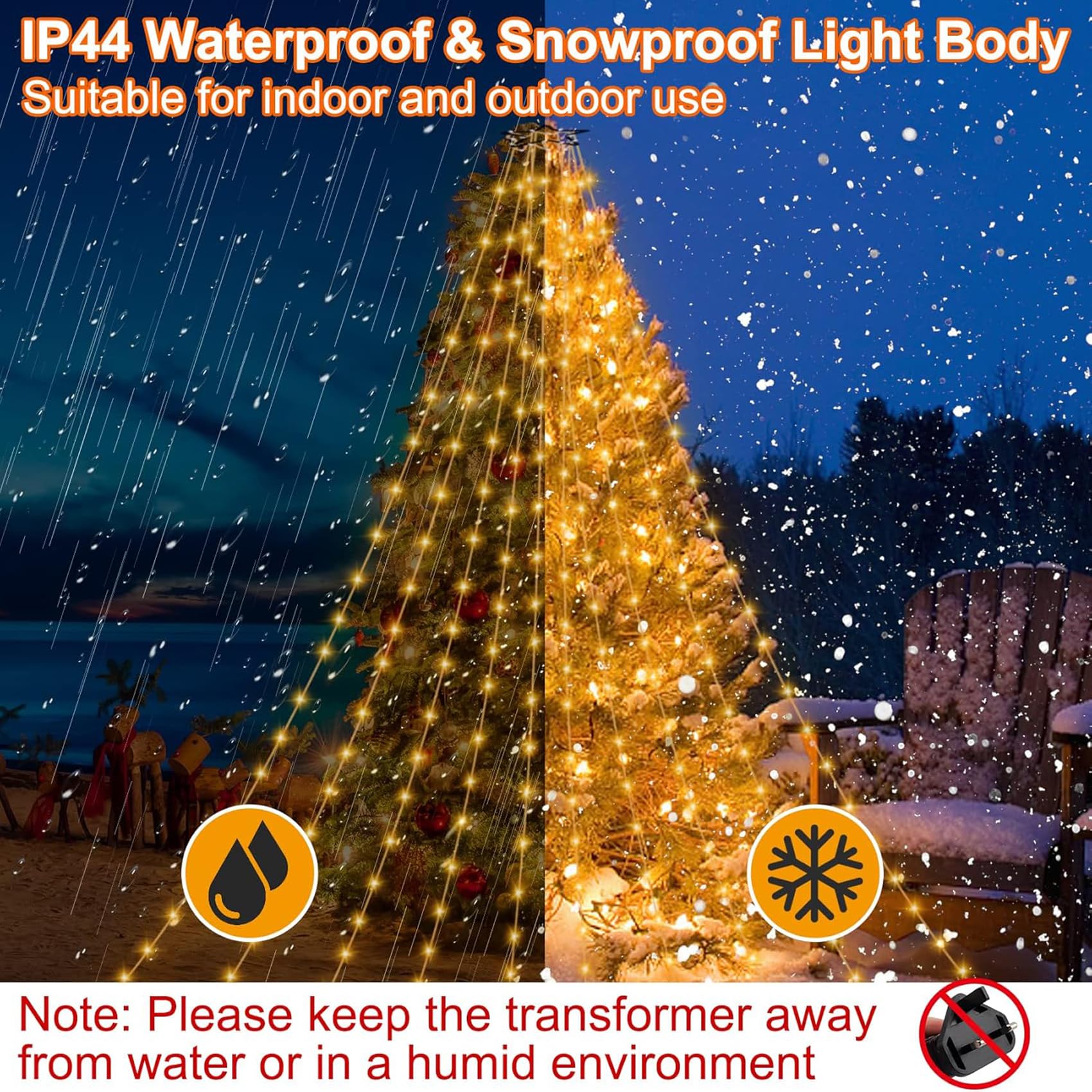 Luci Per Albero Di Natale A Cascata 280 LED 2,8 Metri 10 Fili - Multicolore, IP44 Impermeabili, 8 Modalità Con Memoria, Per Interni/Esterni