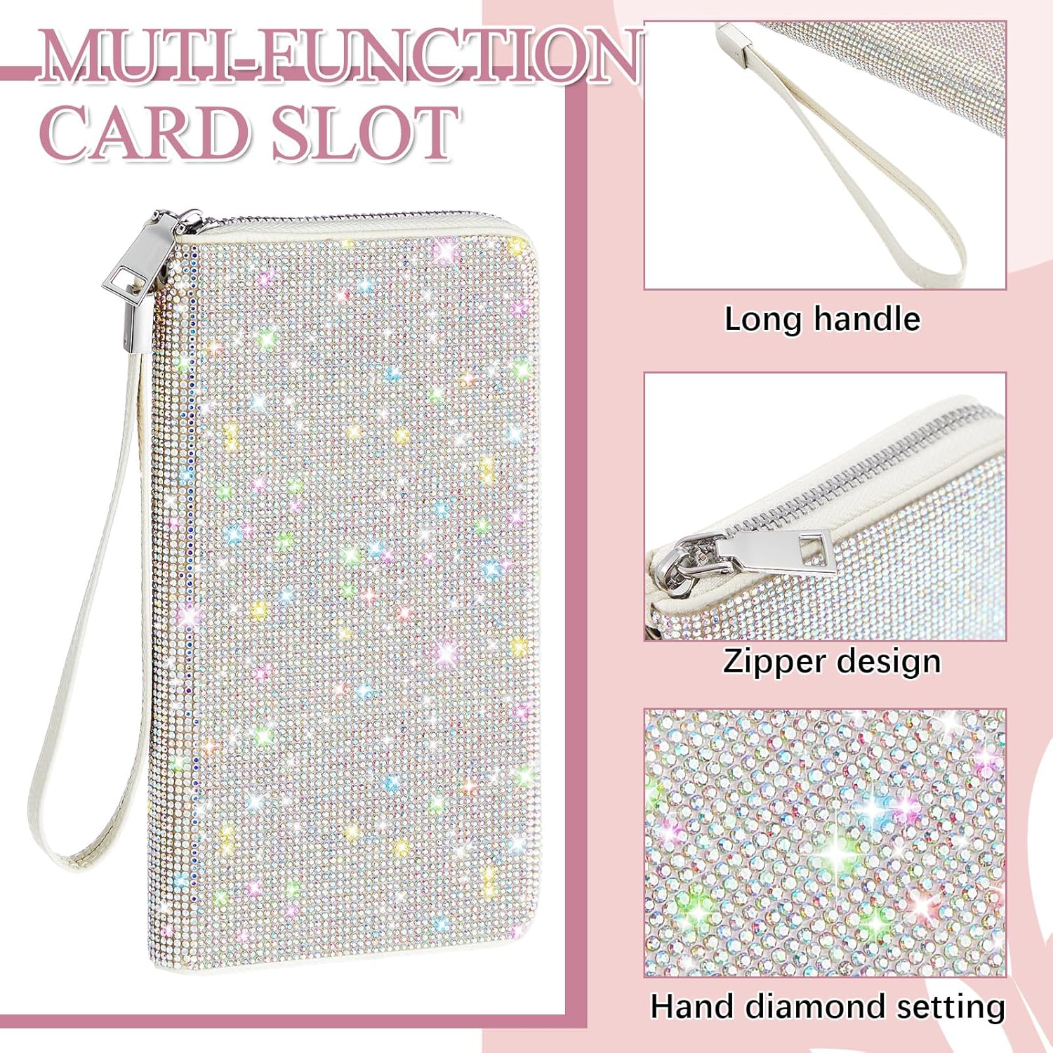 Bling Glitter Sparkly Wallet for Women Christmas Rhinestone Wallet RFID Blocking Phone Purse Gifts for Mother's Day(Silver) - Image 3