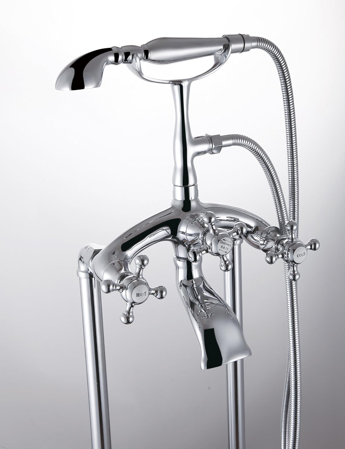 Kelica Traditional Solid Brass Two Handle Floor Mount Tub Filler Free