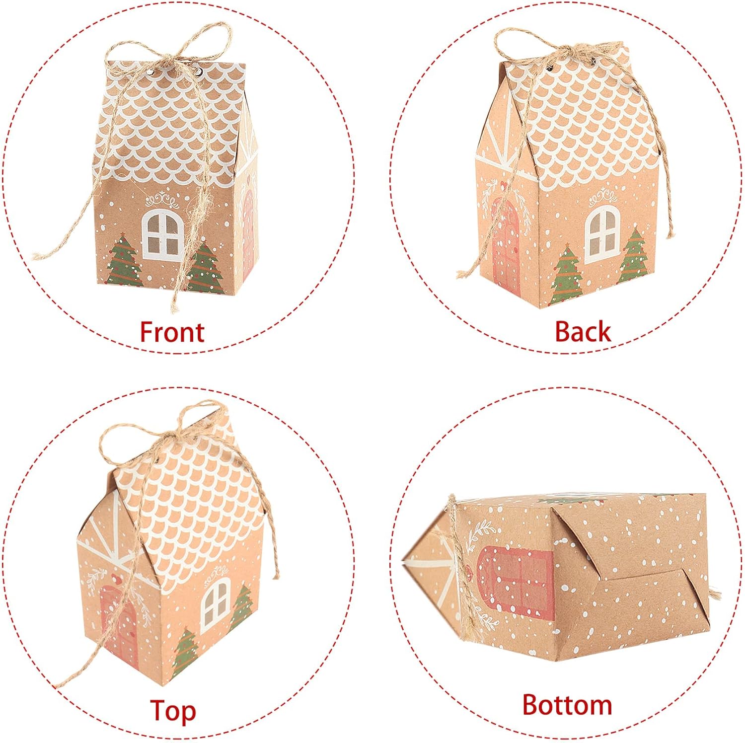 ANCIENTPWR 20 PCS Small Christmas Gingerbread Treat Boxes, Small Bulk Christmas Gifts Boxes Mini Christmas Party Favor Boxes Gift Bags Wrapping - Image 3