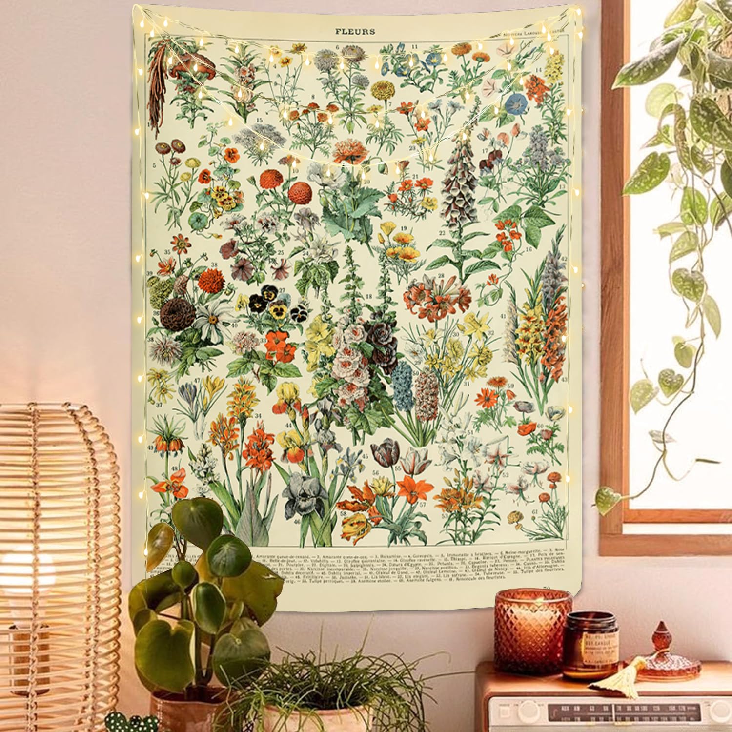 Vertical Tapestry Botanical Wildflower Reference Chart Tapestry