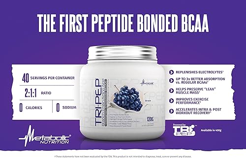 Miniatura 3 de Metabolic Nutrition - TRIPEP - Aminoácido de cadena ramificada de tres péptidos, BCAA en polvo, suplemento pre intra post entrenamiento, frambuesa
