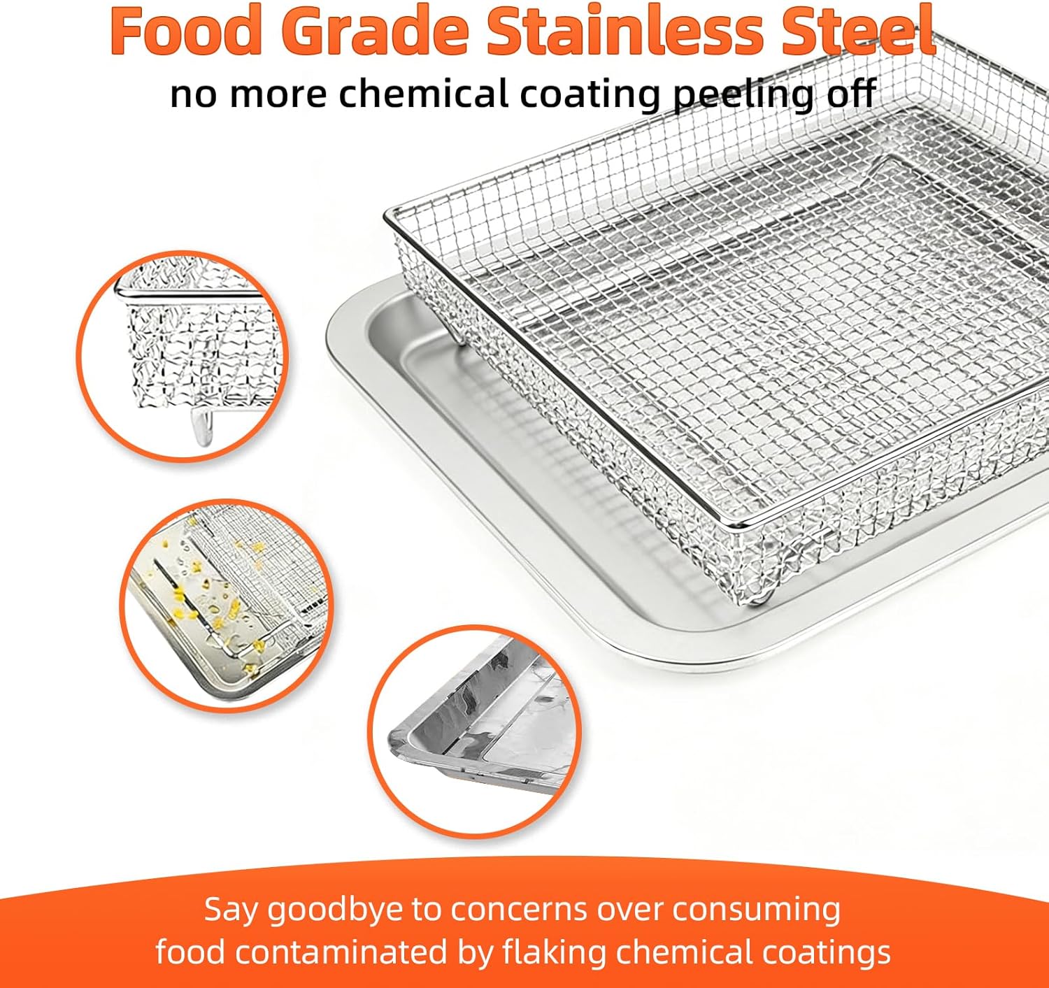 Air Fryer Tray Replacement for Cuisinart TOA-60 TOA-65 TOA-70 Airfryer Convection Toaster Oven, 12.4"x11" Stainless Steel Baking Sheet Pan and Mesh Wire Rack Basket Accessories Parts, Dishwasher Safe