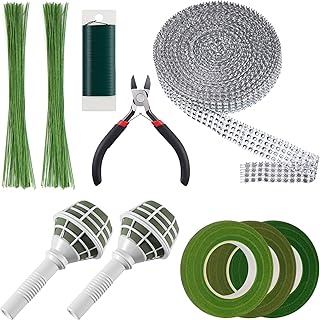 AceOrbit 9 Pcs DIY Wedding Bouquet Making Supplies, Floral Tool Set Plastic Floral Foam for Bouquets, Plastic Wire Cutters, Wire, Tape, Diagonal Cutters, and Metal for DIY Weddings