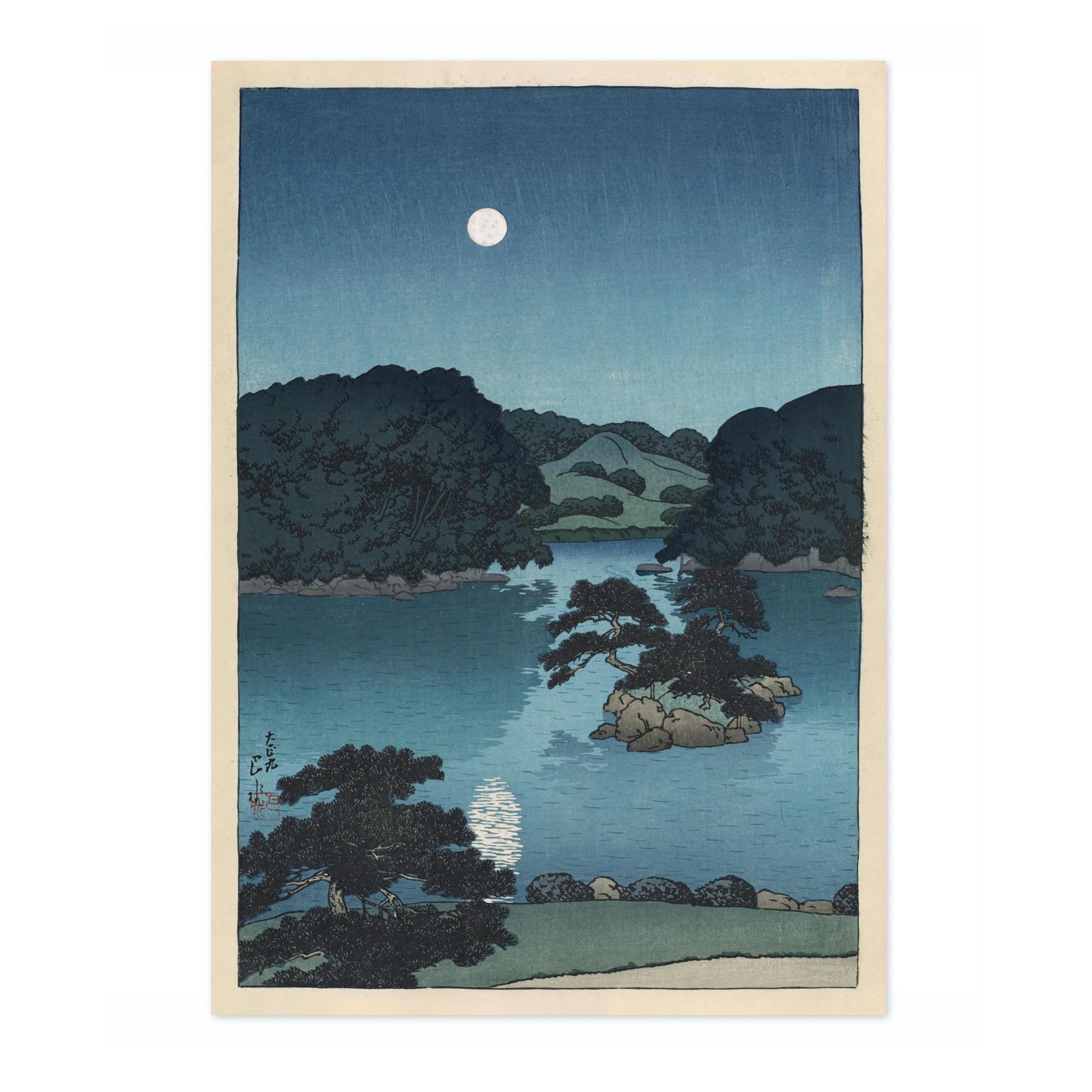 Animato Moonlit Night (Daisensui Pond) Kawase Hasui Poster, Japanese Woodblock Ukiyo-E Print, Vintage Art Picture Painting Wall Art Exhibition, Archival Matte, A3 (Print Only) - 42x29.7cm
