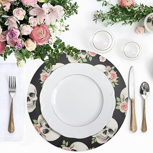 Miniatura 5 de Watercolor Skulls Vibrant Pink Table Placemat, Washable Heat Resistant Mats for Kitchen one sizex1