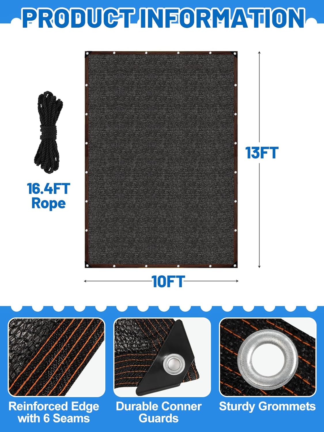High Density Dog Kennel Shade Cover- 10 x 13ft Upgrade Mesh Shade Panel, Dog Cage Sunblock Shading Cloth Net Mesh Tarp with Rope for Outdoor Dog House Large Pet Crate Chicken Coop