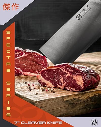 Miniatura 9 de KESSAKU Cuchillo de carnicero para carne, 7 pulgadas, serie Spectre, resistente, afilado, acero inoxidable japonés forjado AUS-8 de alto carbono,