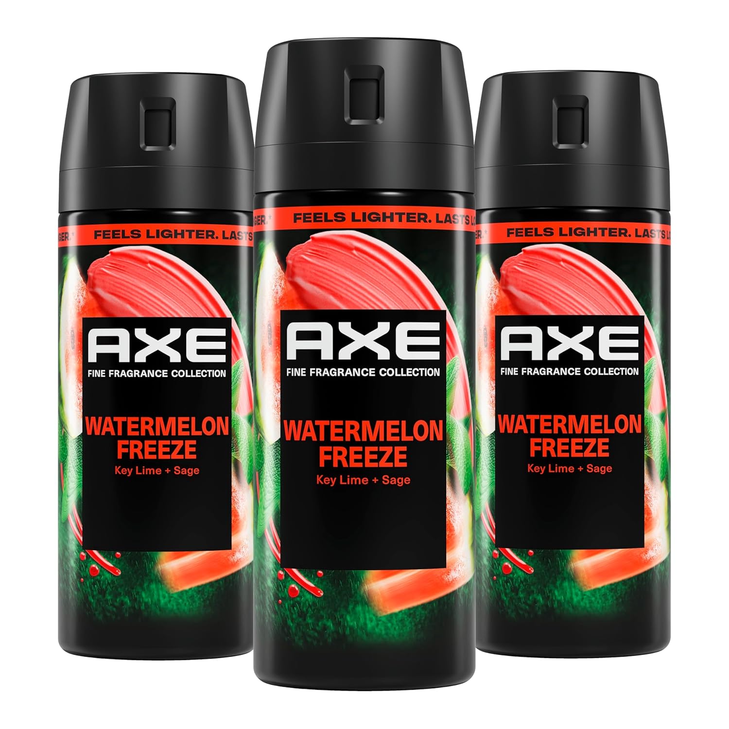 AXE Fine Fragrance Collection Body Spray Watermelon Freeze 3 Count 72 Hour Freshness Aluminum Free 2.9 oz