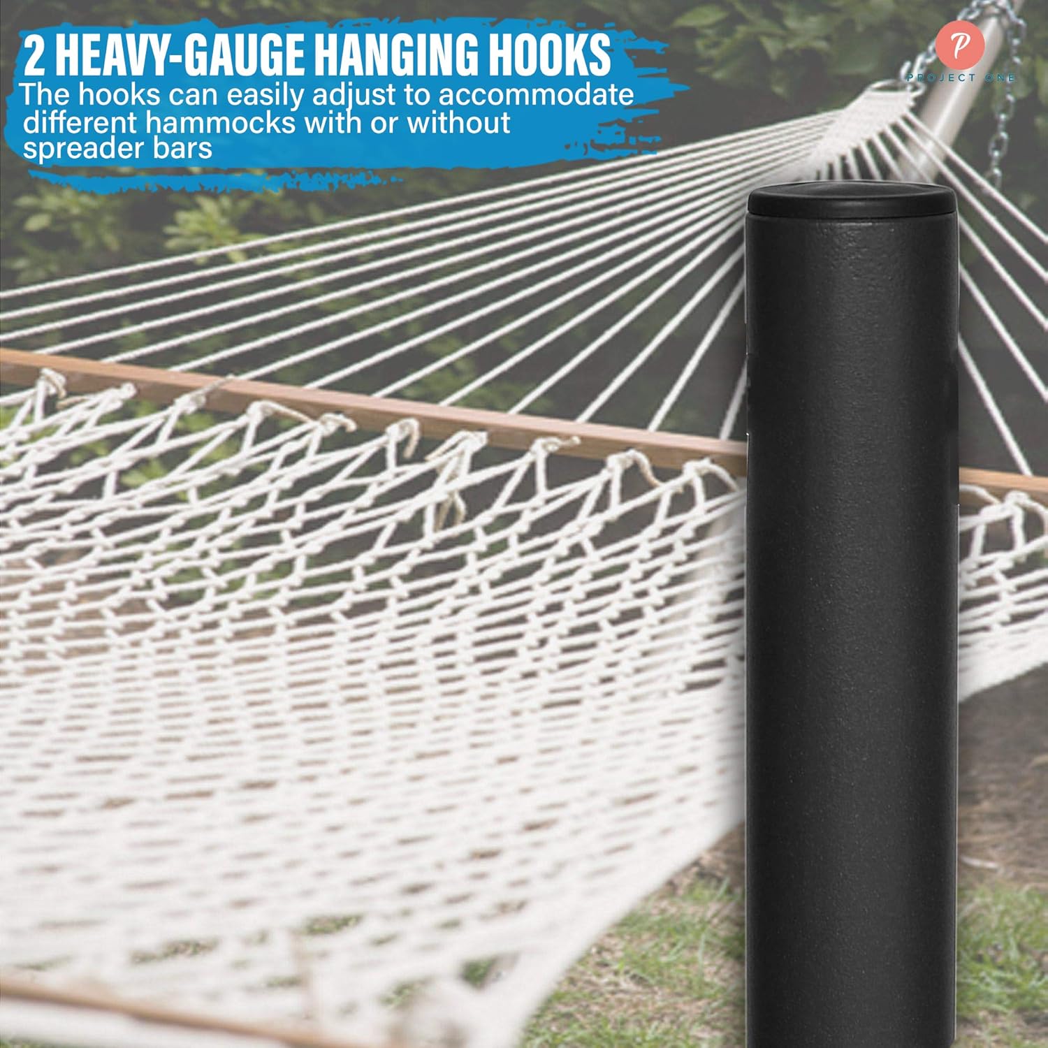Project One Steel Hammock Stand, Weather-Resistant w/ Adjustable Hanging Hooks, Powder-Coated Finish, Heavy Duty 500 LBS Capacity with Heavy-Gauge Hanging Hooks : Patio, Lawn & Garden