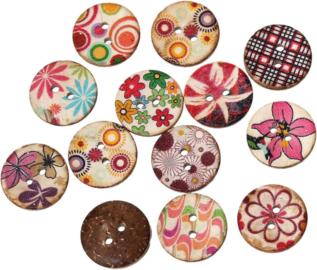 The Bead and Button Box 20 Painted Coconut Shell Buttons 20mm. Sewing