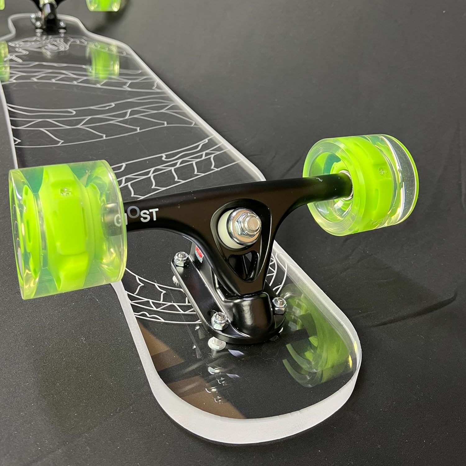 GHOST BOARDS Clear Longboard Skateboard - Transparent Acrylic Long Boards with Light-Up LED Wheels for Smooth Rides - Ride The Streets in Style with Longboard Built for Beginners & Pros Alike