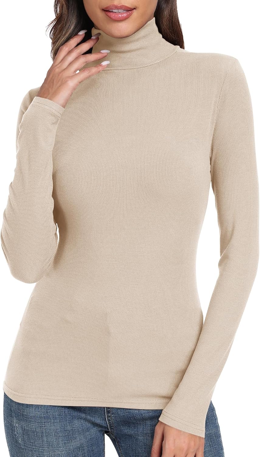 PALINDA Women's Ribbed Turtleneck Fitted Long Sleeve Shirts Basic Thermal Layering Tops - Image 2