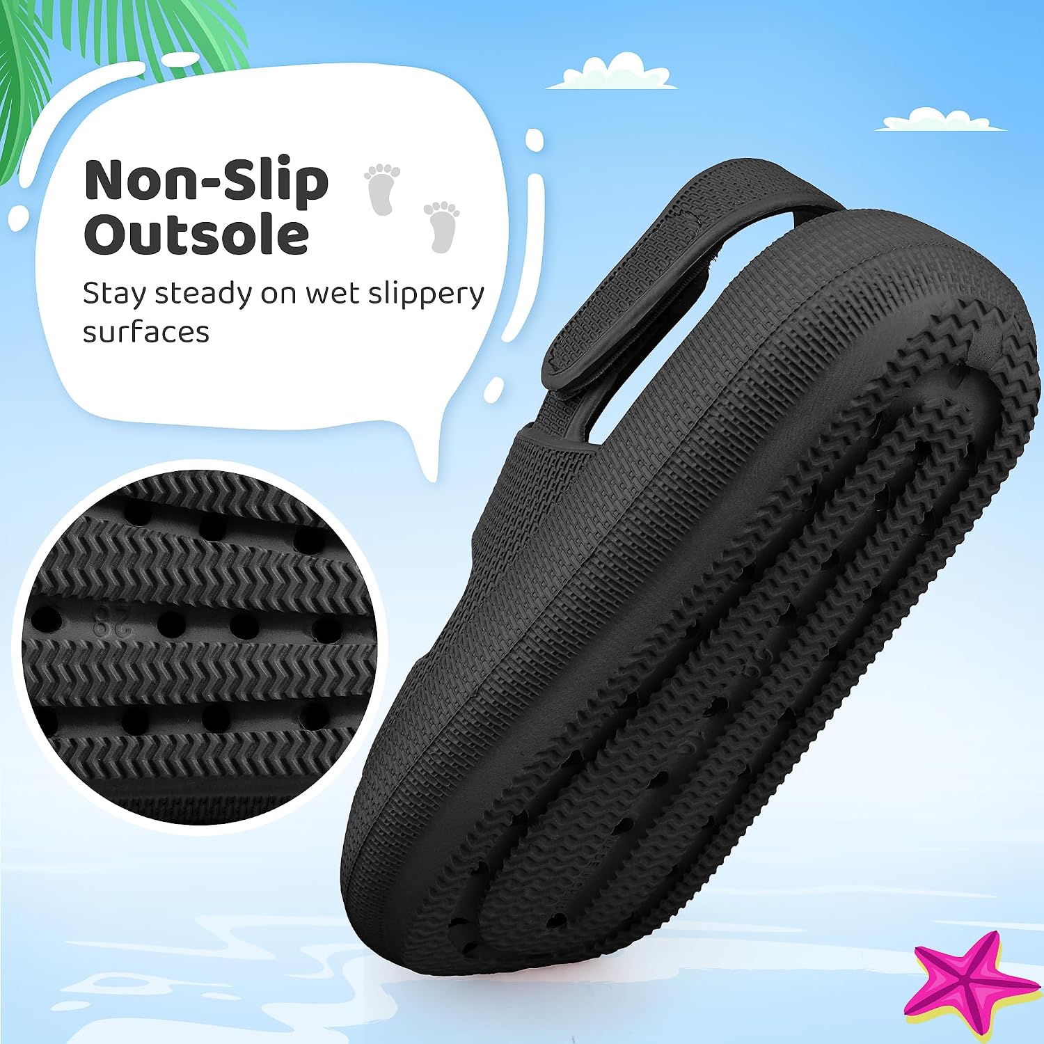 Kids Sandals Boys Girls Cloud Slide Sandals Open Toe Sports Sandals EVA Thick Sole Water Sandals with Hook and Loop Back Strap