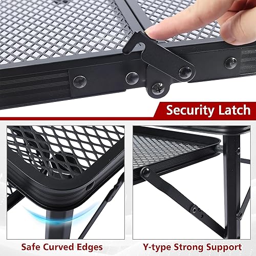 Miniatura 5 de Mesa plegable para parrilla, mesa de camping portátil de 3 x 2 pies con 2 paneles de alas, mesas de metal de altura ajustable con escritorio de