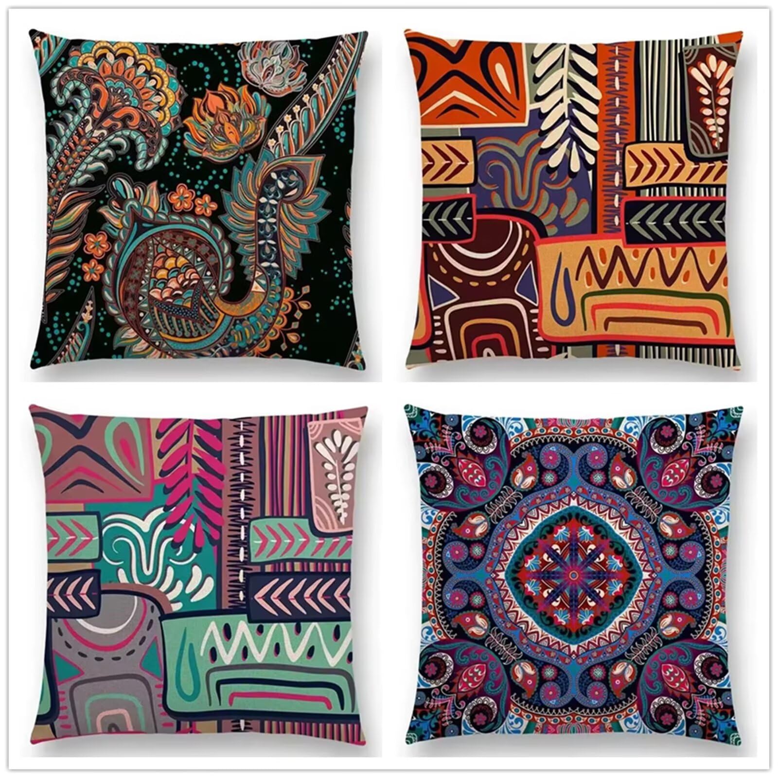Heaen Outdoor Cushions Covers Waterproof 35x35 cm Set of 4 Square Linen Pillow Cases Bohemian Decorative Dushions for Sofa Porch Patio Home Decor
