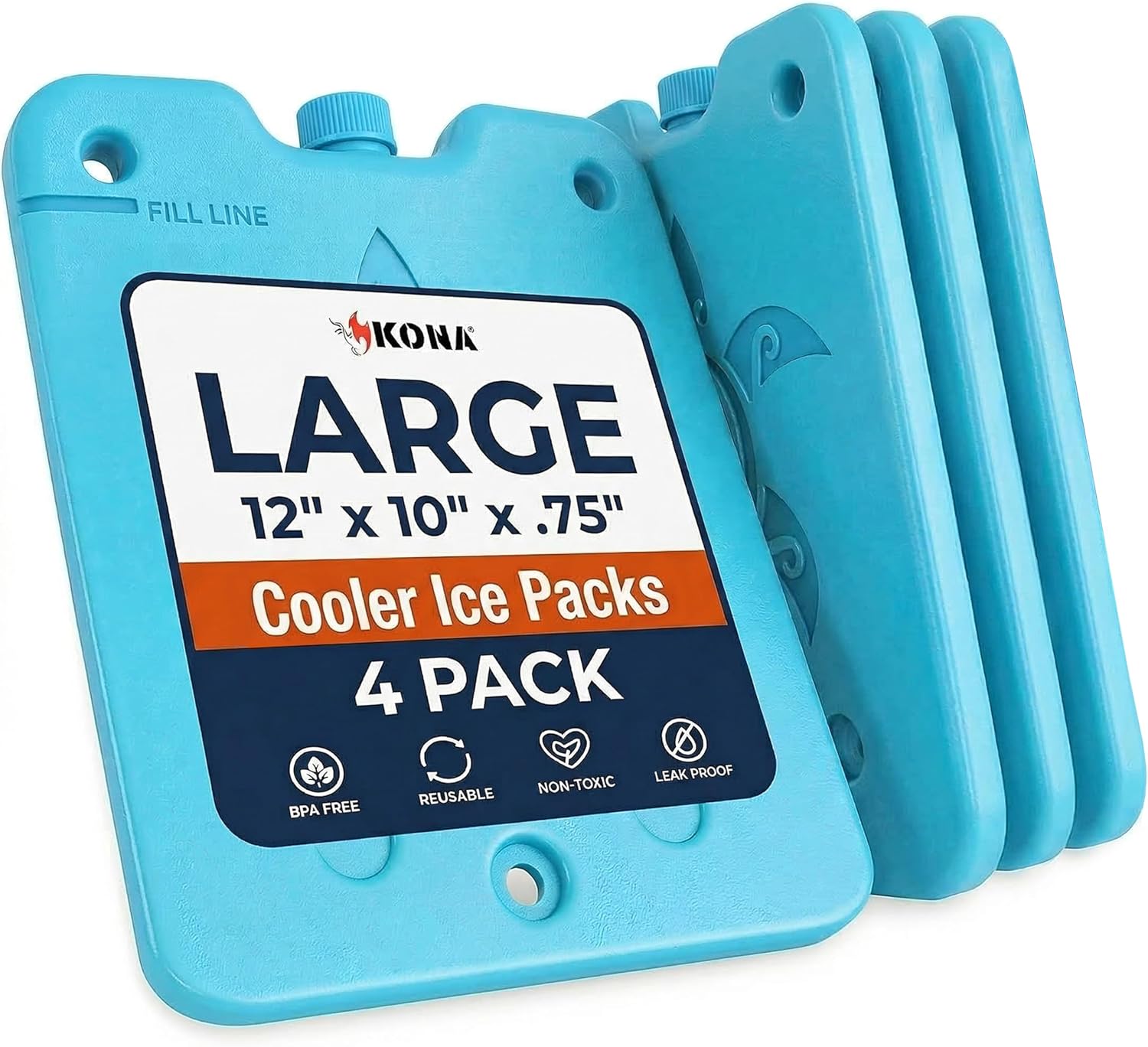 Kona Large Reusable Ice Packs for Coolers Cooler Ice Packs with Turtle Design for Long-Lasting Cold, Freezer Packs Ideal for Camping, Travel, and Lunchboxes (Set of 4)
