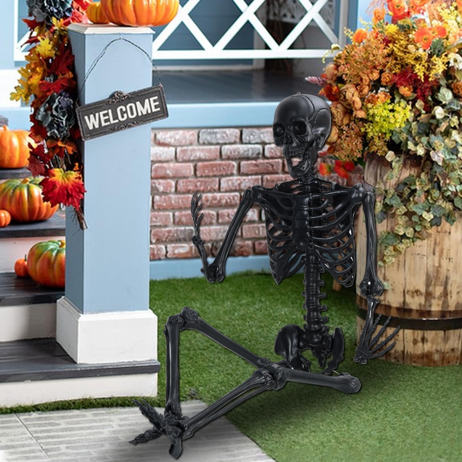 Szkielet na Halloween 1,6 m – realistyczne ludzkie kości z otworem do zawieszania i ruchomymi stawami, plastikowy szkielet na całe ciało, na Halloween, nawiedzony dom, dekoracje do wnętrz, na