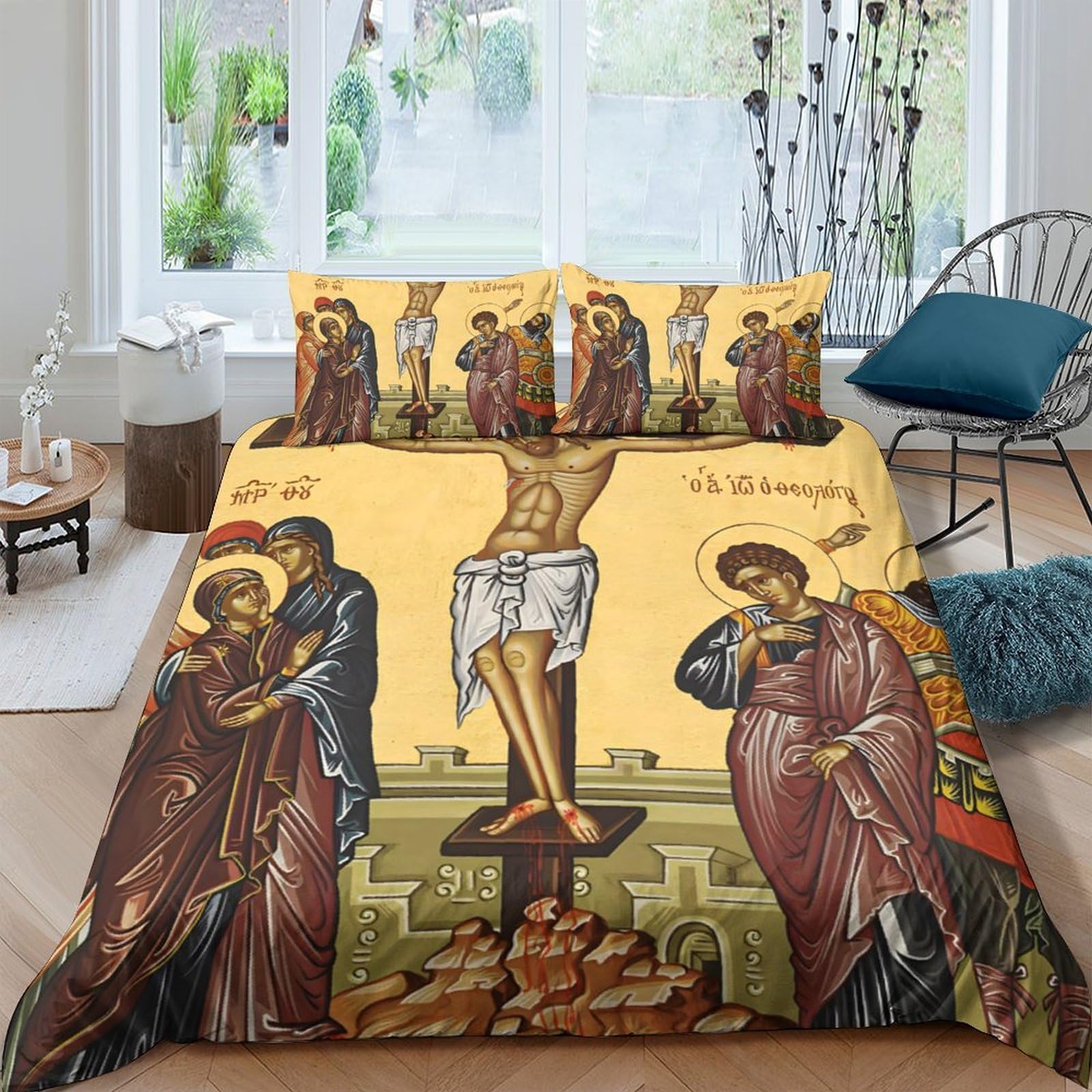 Ctjqhvkz Style-2 3D Printed Religious Icon Fitted Sheet Microfiber Soft Breathable Byzantine Art Mattress Cover For Bedroom Decor Single（135X200cm）
