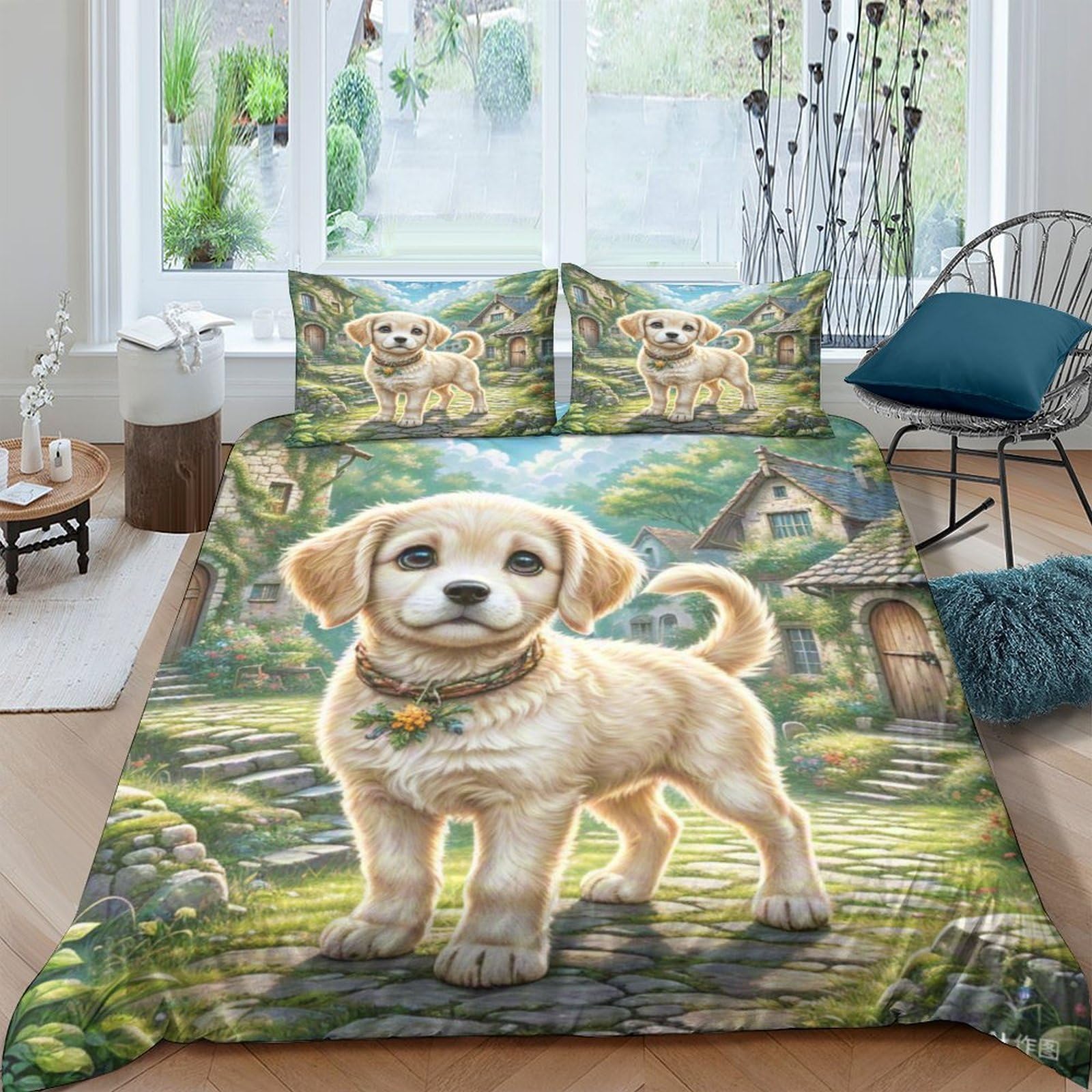 Parure de lit Beagle 3D housse de couette double 200x200cm microfibre douce
