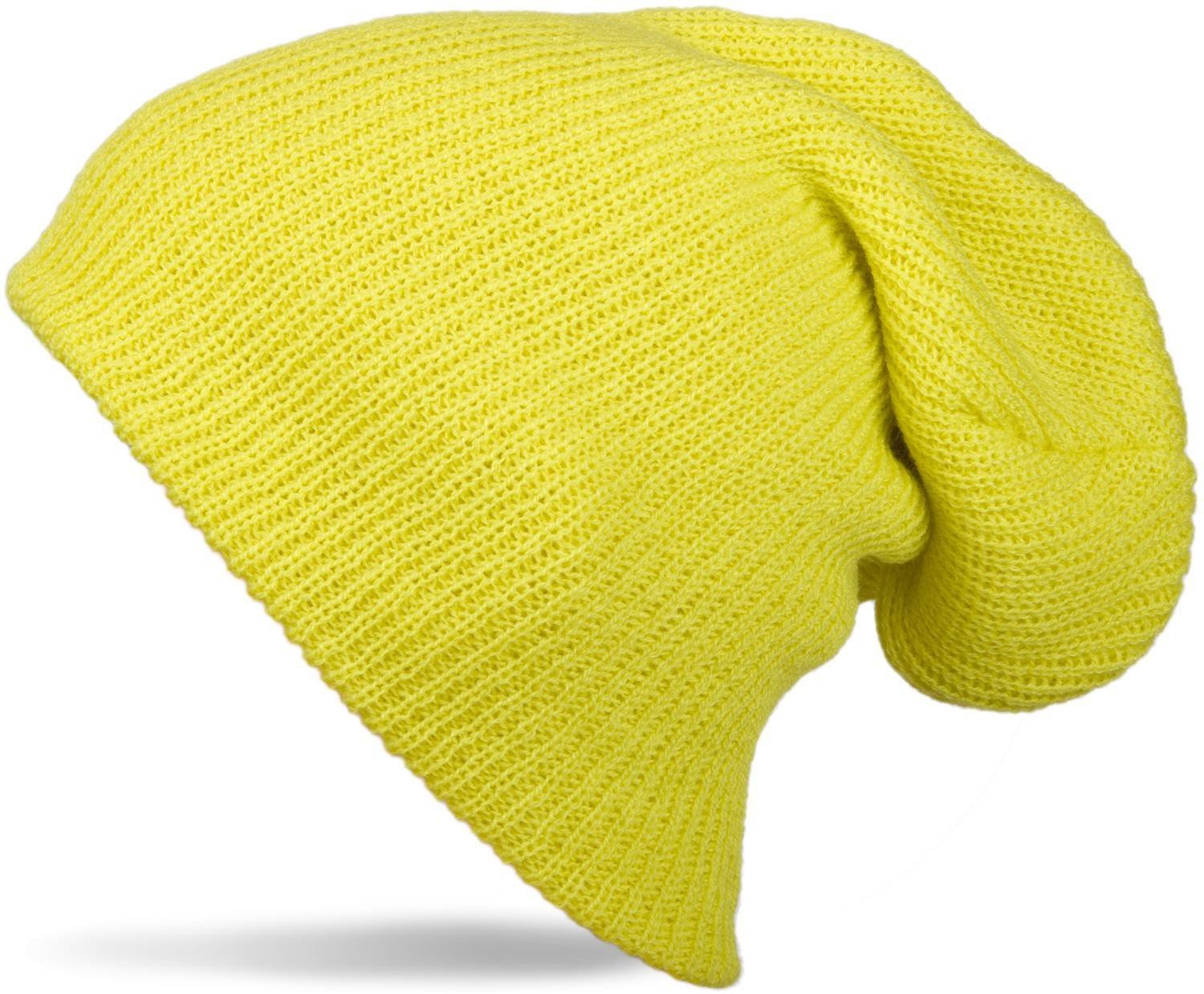 styleBREAKER Beanie, Slouch, Long Knit Beanie, Double Knit, Warm, Unisex 04024004, Colour:Yellow