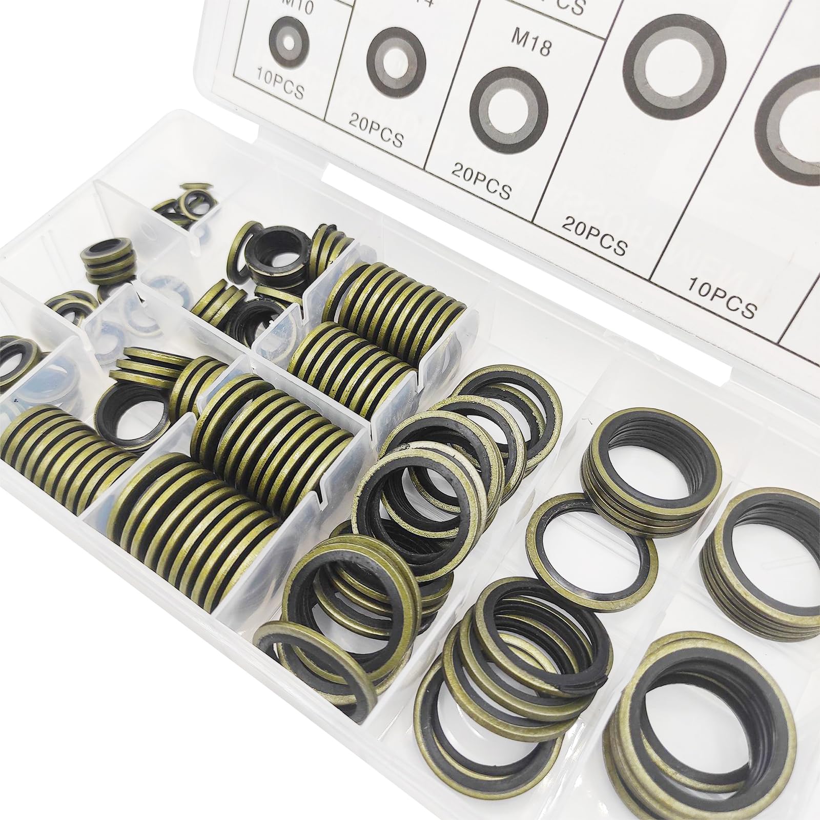 150 Pezzi Rondella Piatta con Labbro in Gomma, 10 Misure Piatte Guarnizione O-Ring Kit Assortito per Rondelle Piatte in Rame Guarnizioni Idrauliche per Riparazione Auto
