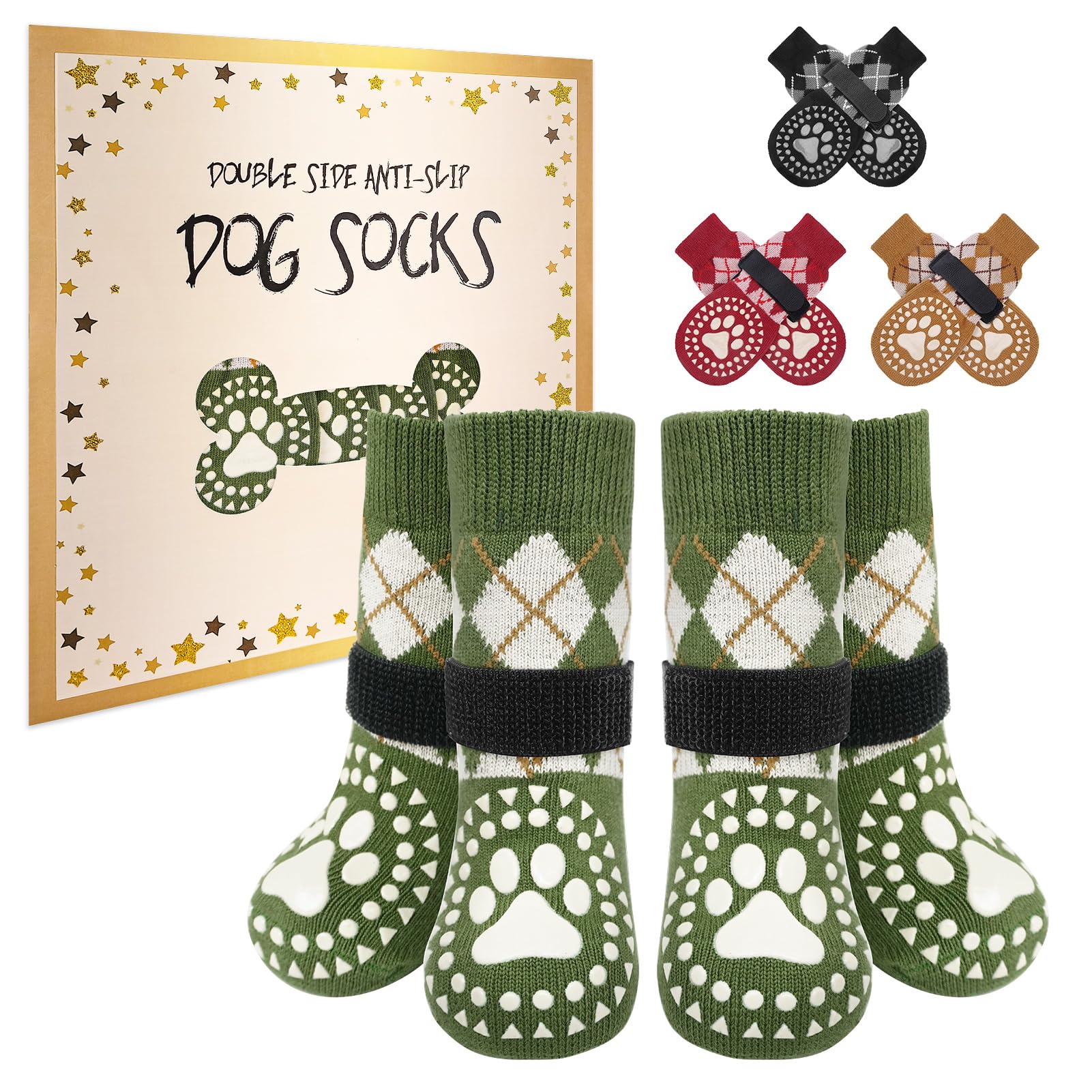 BEAUTYZOO Dog Socks for Hot/Cold Pavement to Prevent Licking Paws,Anti Slip Grippy Dog Boots&Paw Protectors for Hardwood Floors,Traction Control Shoes