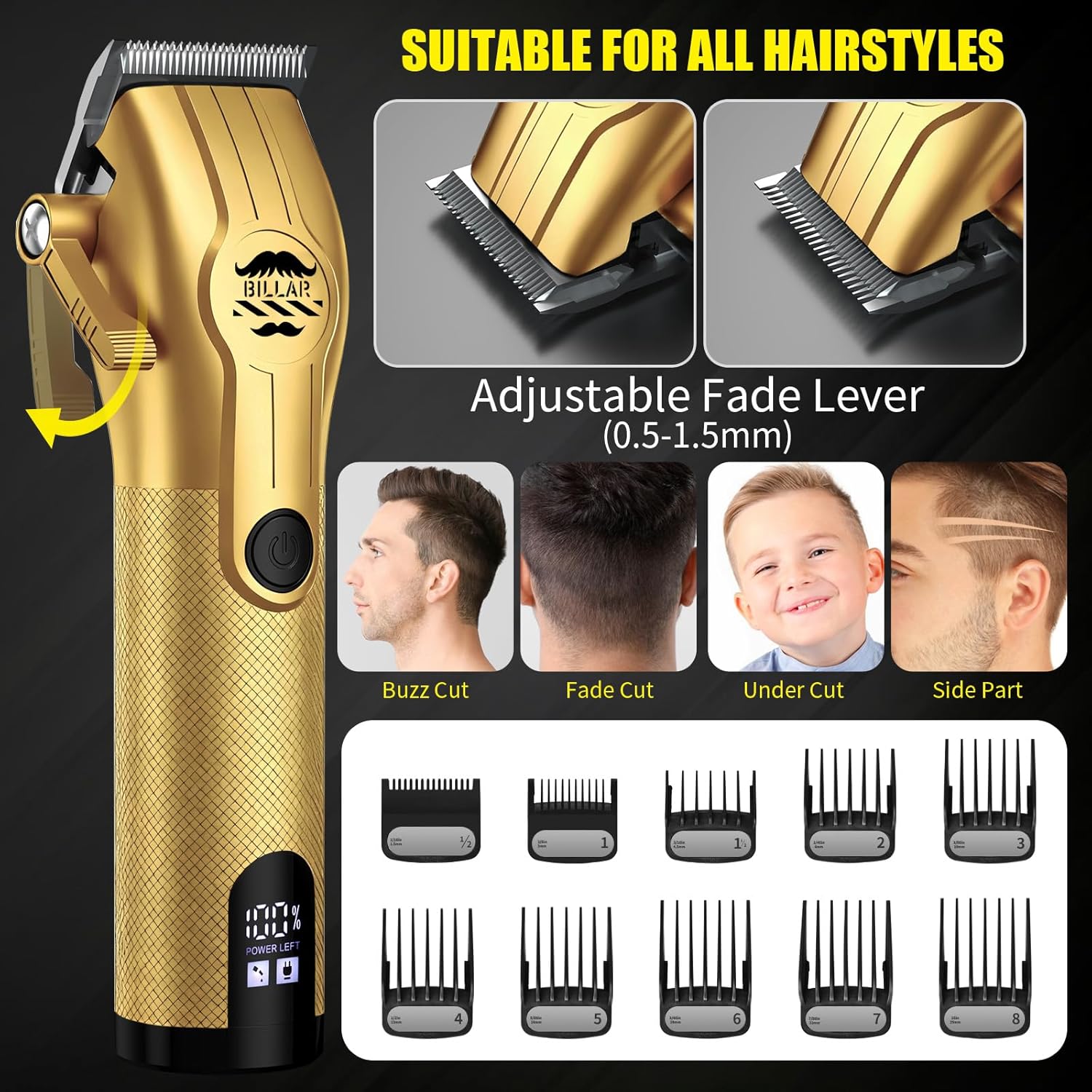 BILLAR® Professional Barber Clippers and Trimmer Set - Foil Shaver Professional Hair Clippers for Men, Mens Cordless Hair Clipper for Barbers Haircut Kit(Golden) - Image 4