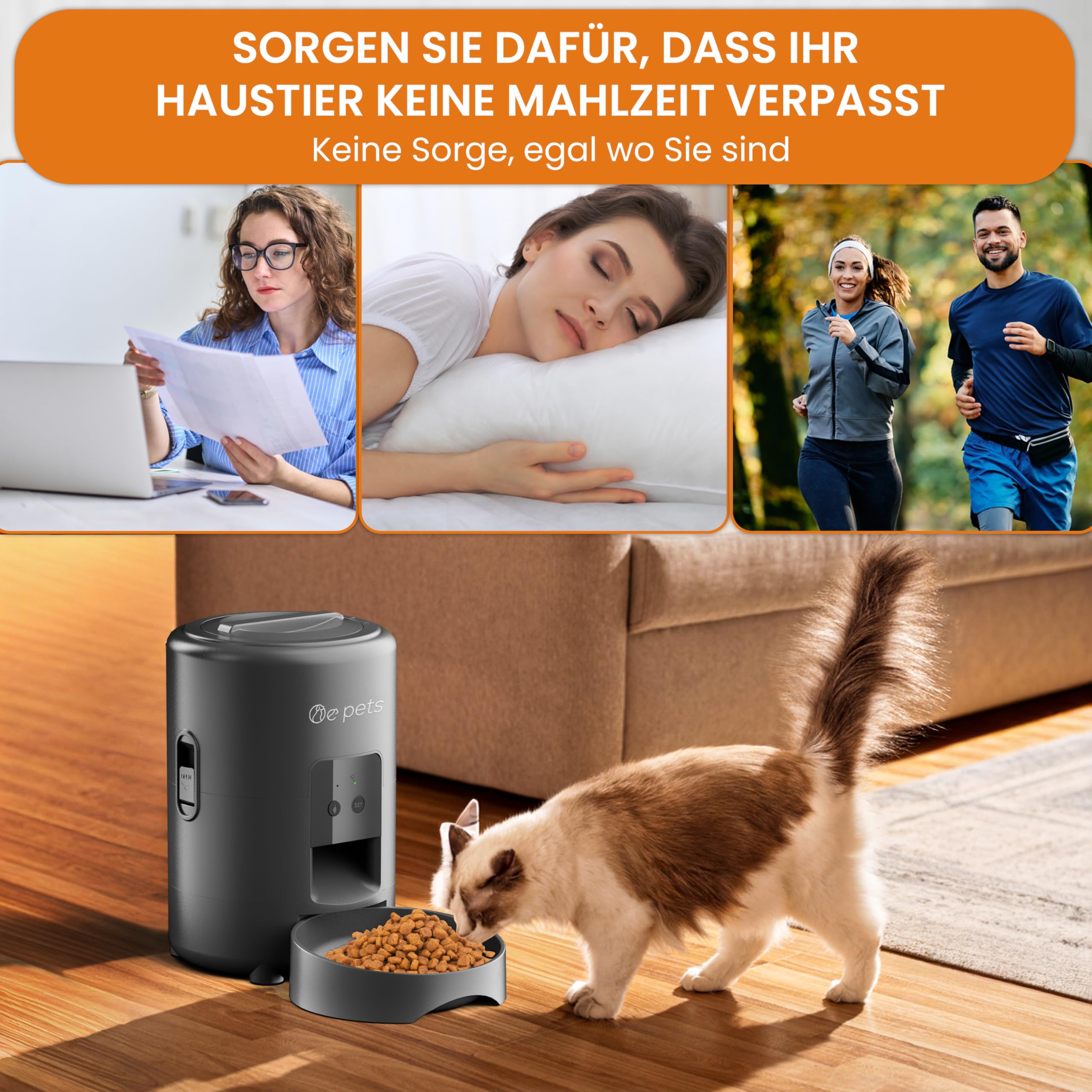 Futterautomat Katze, Katzenfutter Automat 2,4G WiFi Intelligenter Futterspender für Katze und Hund, APP-Steuerung