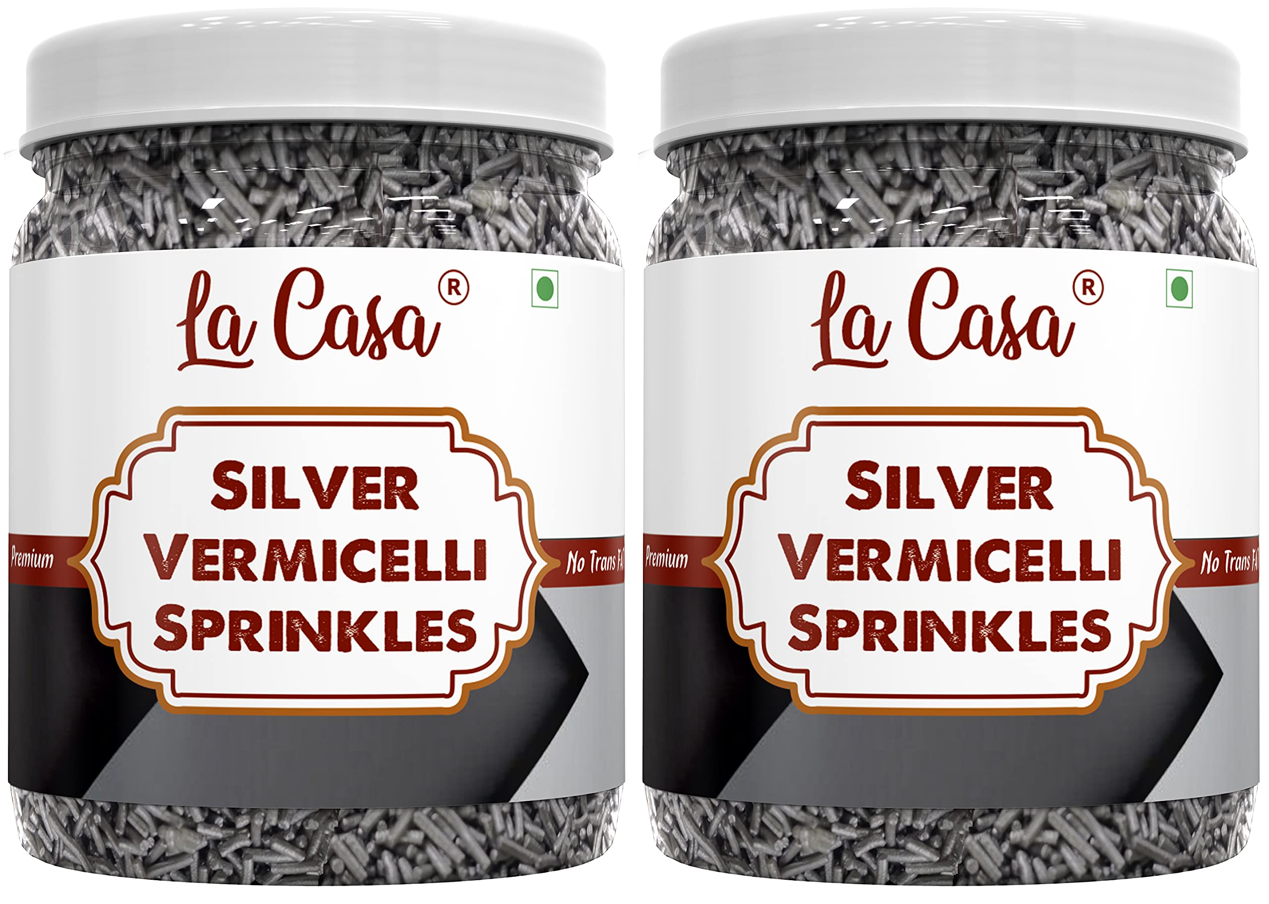 La Casa Metallic Silver Vermicelli Sprinkles | Combo Pack of 2 | Ideal for Cake Decoration & Garnishing | 2x200g | (B0996D9715) Amazon Price History, Amazon Price Tracker