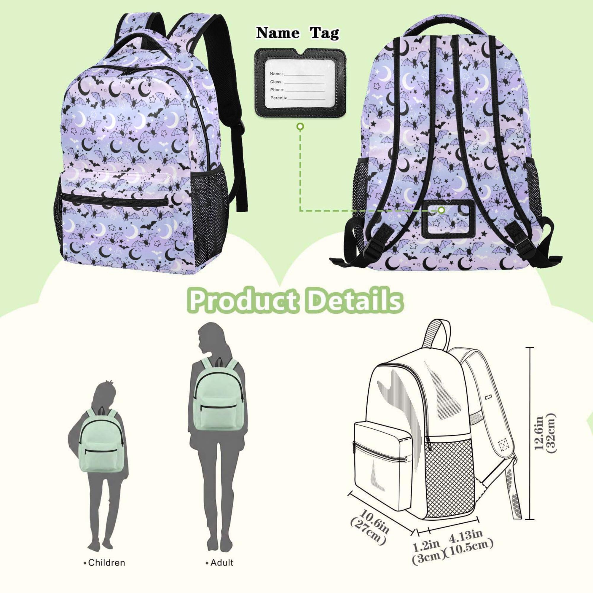 ALAZA Mochila para niños, mochila escolar gótica con calavera de carnero místico de gran capacidad para estudiantes, mochila para niños y niñas, Bats Th008, M, Bats TH008