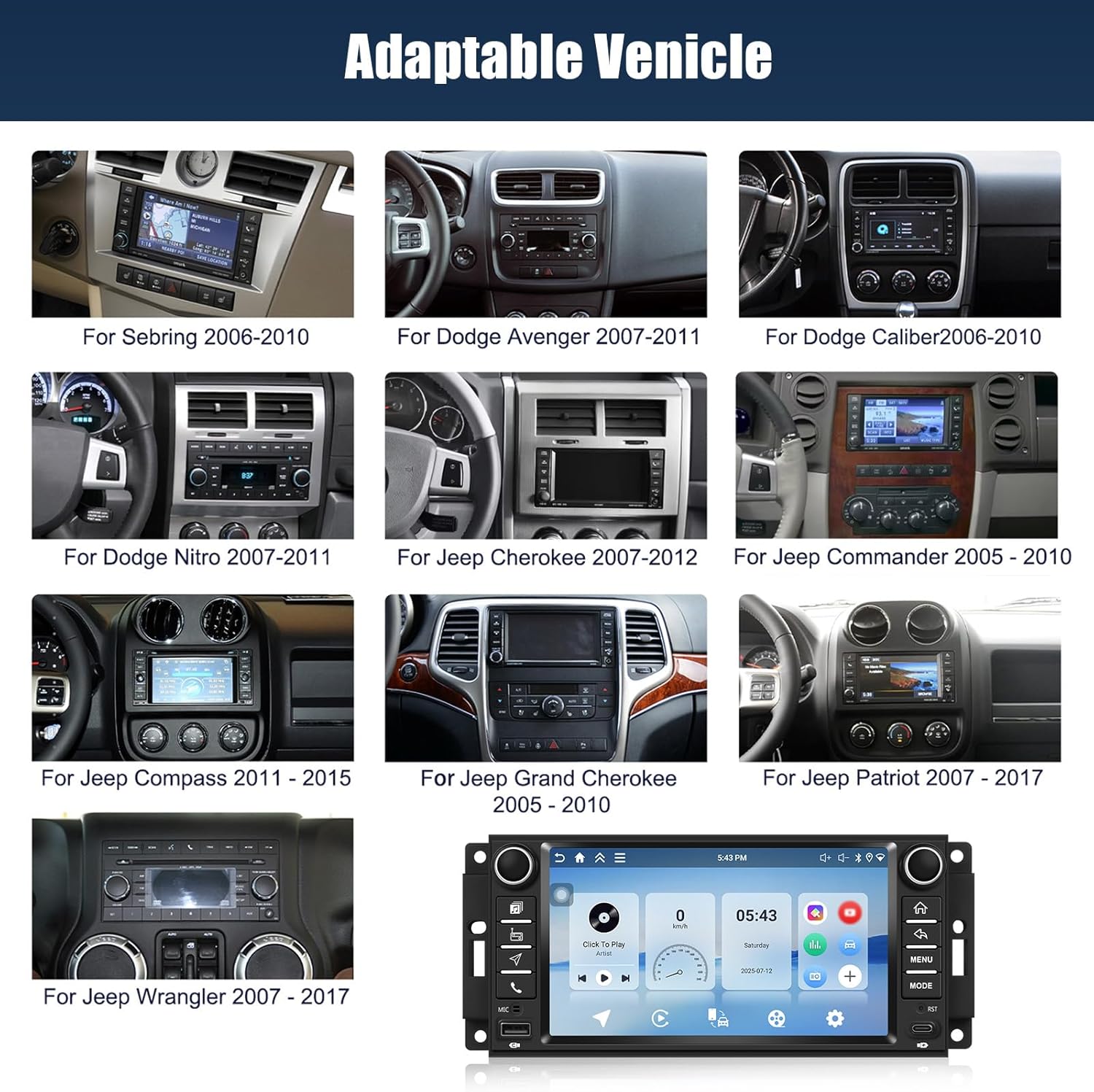 [4+128G] Android 15 Car Stereo for Jeep Wrangler JK Compass Patriot/Chrysler/Dodge RAM Charger with Wireless Carplay&Android Auto,7 Inch Car Radio with Mirror Link Bluetooth FM/RDS WiFi GPS EQ DSP SWC
