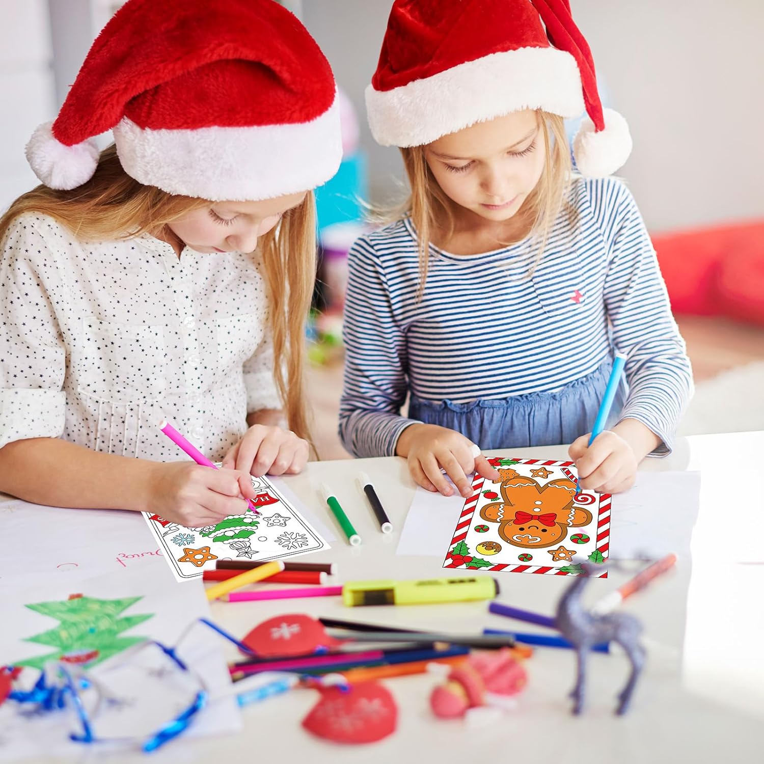 Whaline 48Pcs Blank Christmas Color Your Own Postcard Gingerbread Candy House Coloring Greeting Cards Wish List Writing for Family Classroom Xmas Party Favors, 4 x 6in - Image 4