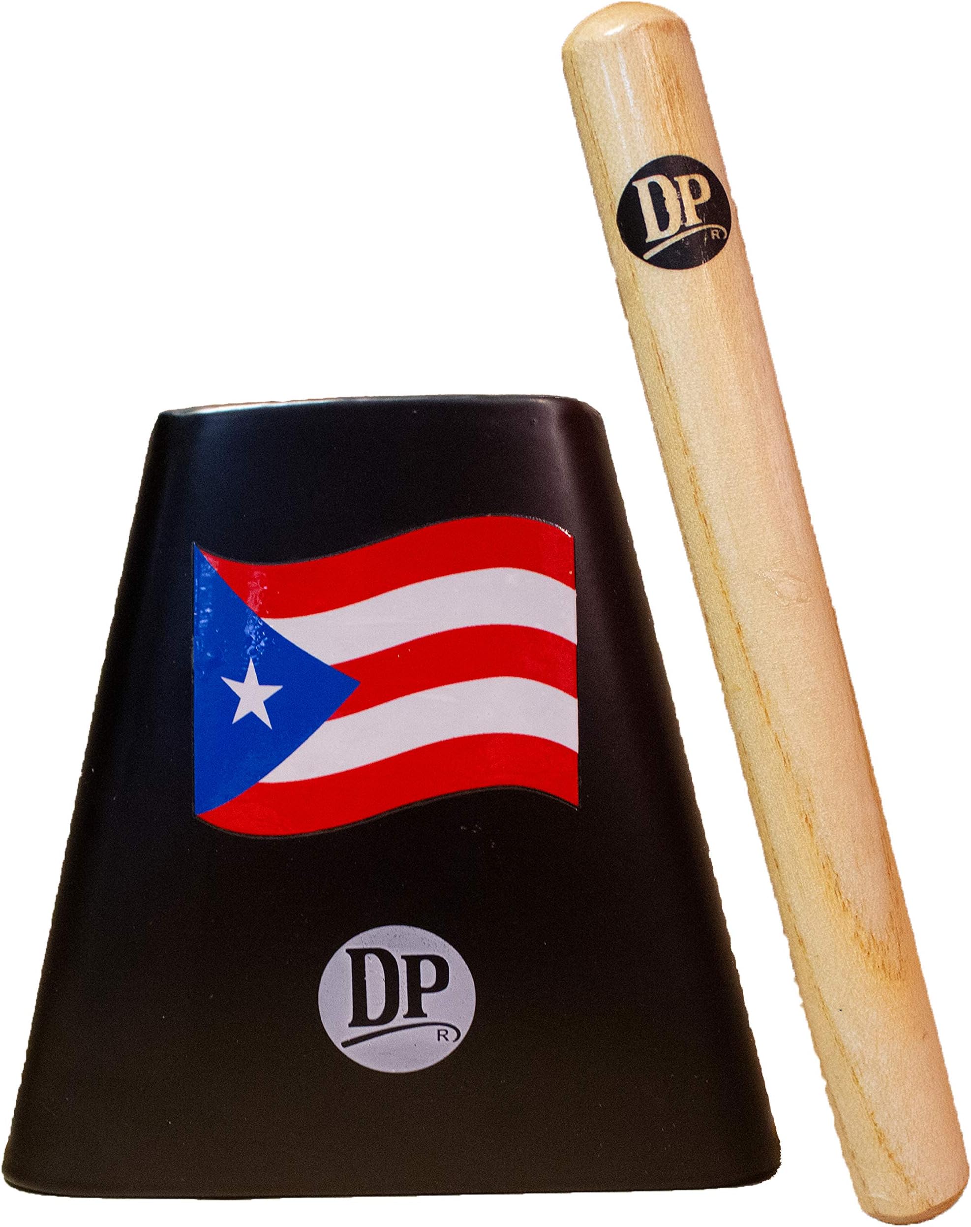 DP Music Puerto Rico Flag 5 Inch Metal Cow Bell Noise Maker with Beater - Cowbell for Sporting, Football Games, Events - Percussion Musical Instrument