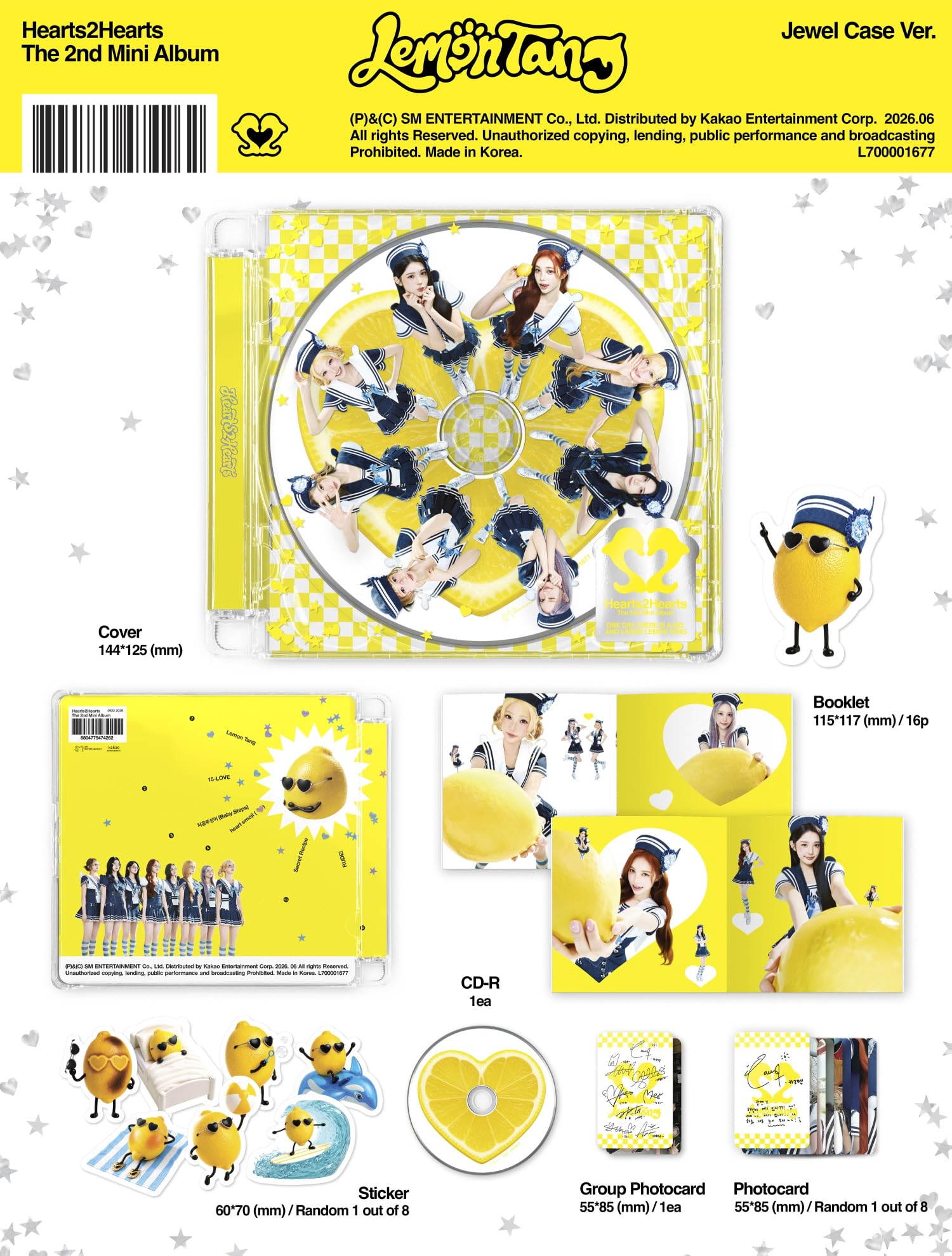 (Juego de 5 versiones: 1 libro de fotos, 1 calcomanía, 1 llavero, 1 estuche para joyas, 1 kit de verano), Hearts2Hearts Lemon Tang 2º mini álbum con seguimiento H2H