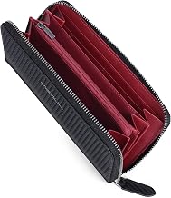 VISOUL Genuine Leather Wallet Long Zipper Wallet for Men with RFID Blocking Large Capacity Coin Purse with 12 Card Slots