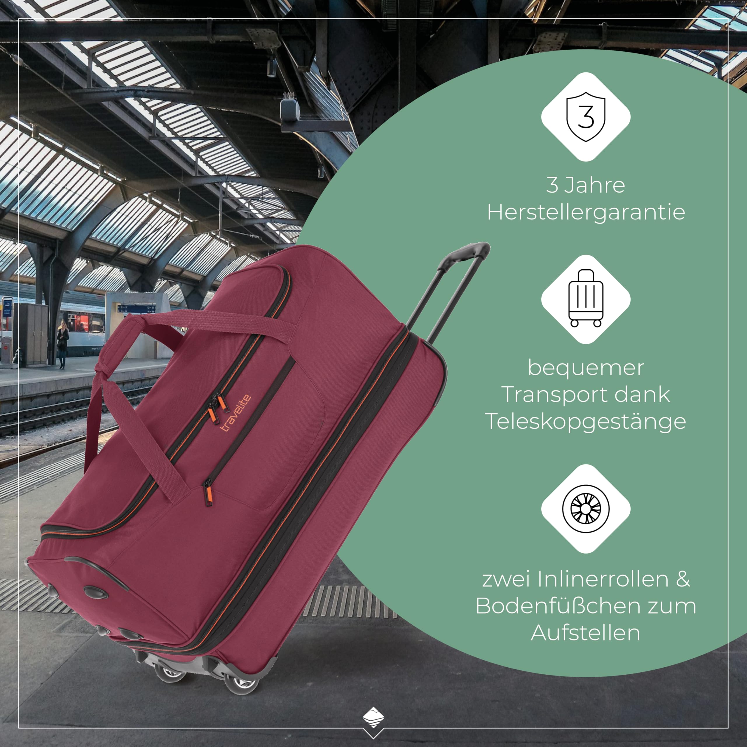 Travelite Reisetasche mit Rollen Basics Duffle L – Bild 5